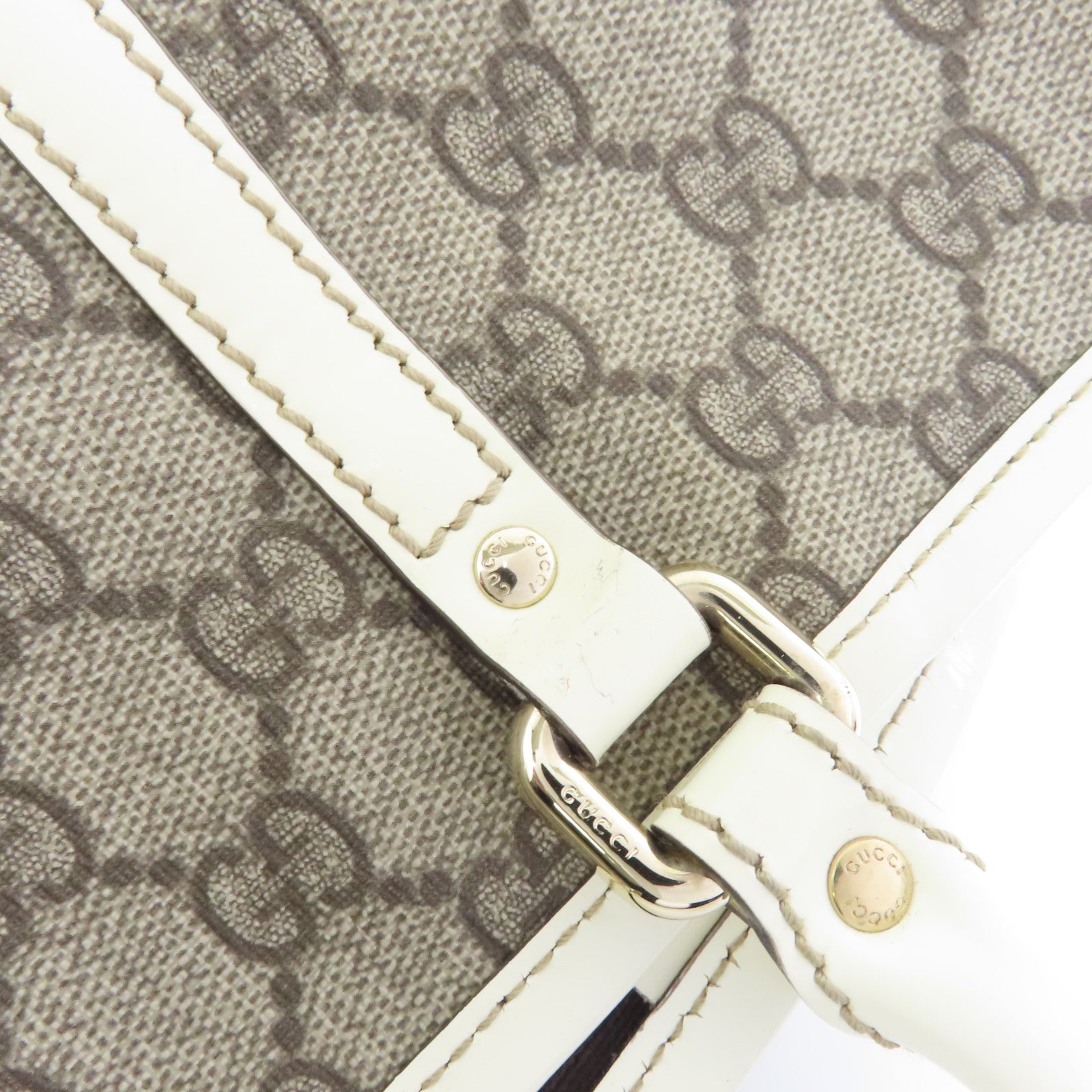 GUCCI 塗層帆布GG Supreme Tote Bag金扣手挽袋啡色/白色