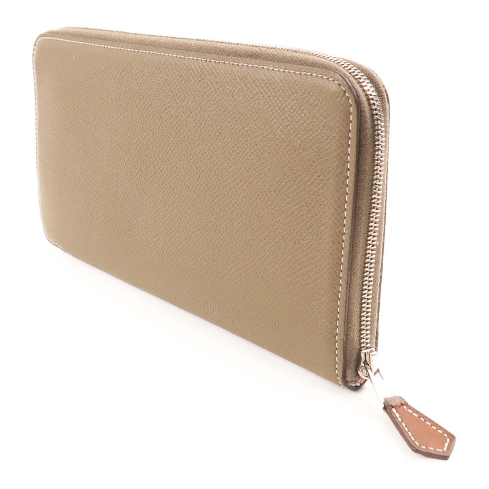 HERMES PHW Silk In Long Wallet Veau Epsom Leather Etoupe Stamp D Brown