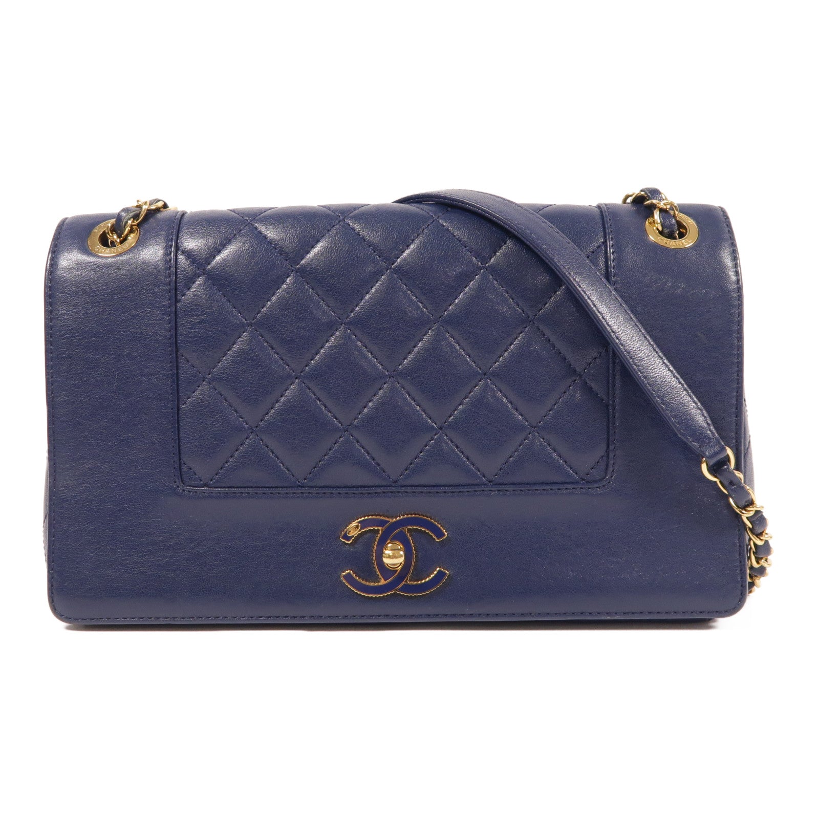 CHANEL 牛皮皮革Chain Shoulder金扣鏈帶肩背袋