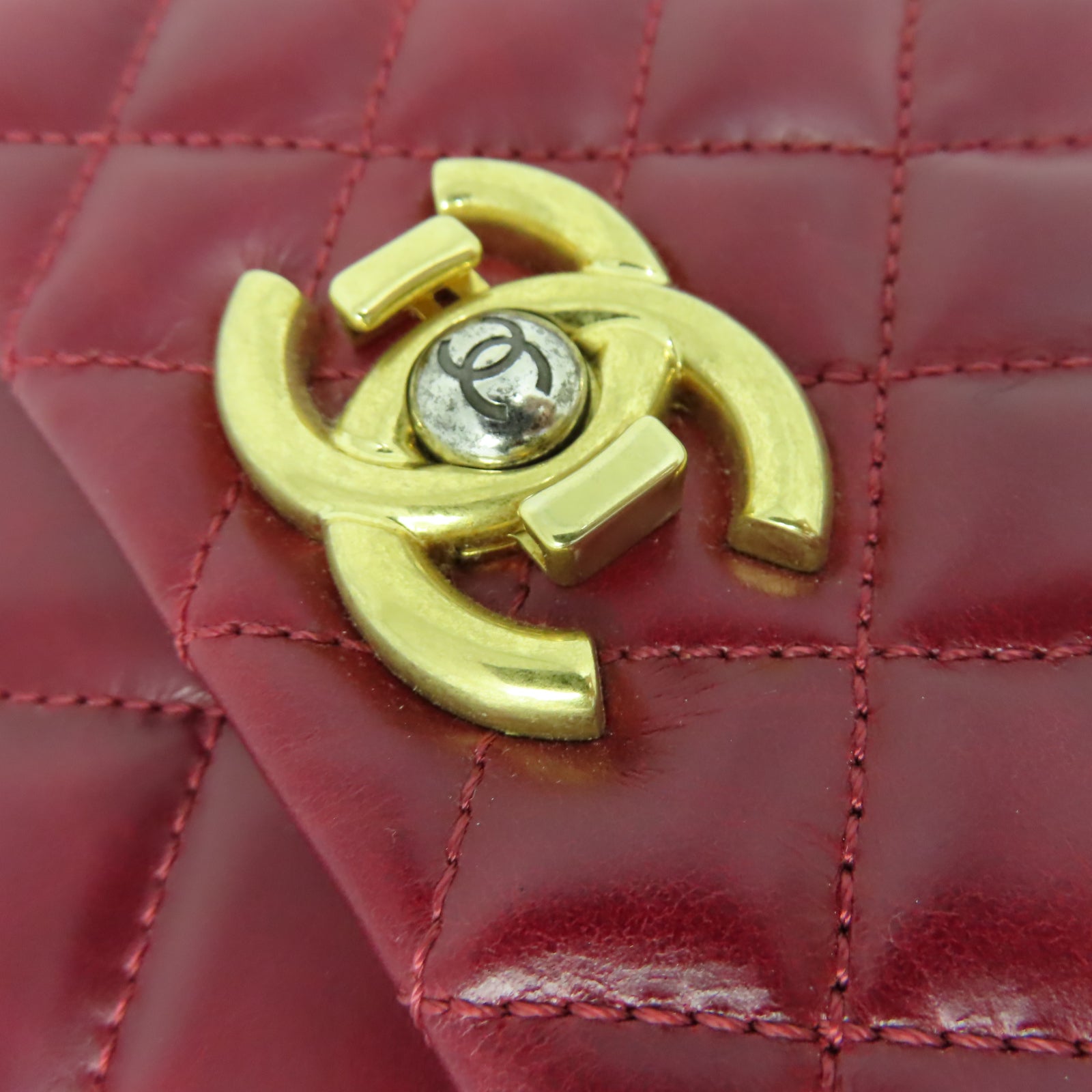 CHANEL 【激減優惠】菱格牛皮皮革Chain Shoulder金扣鏈帶肩背袋紅色