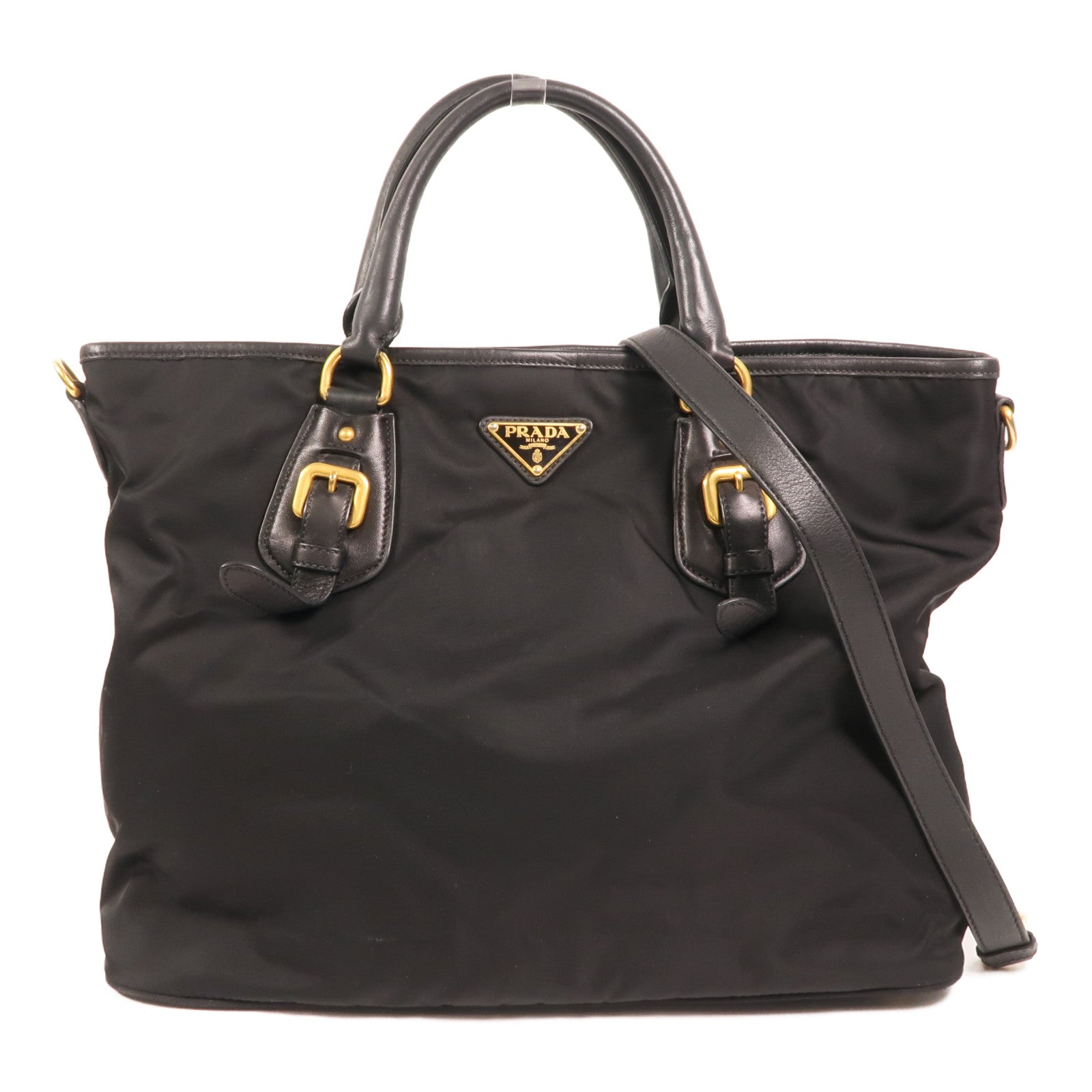 PRADA 尼龍/皮革HandBag金扣手挽肩背兩用袋