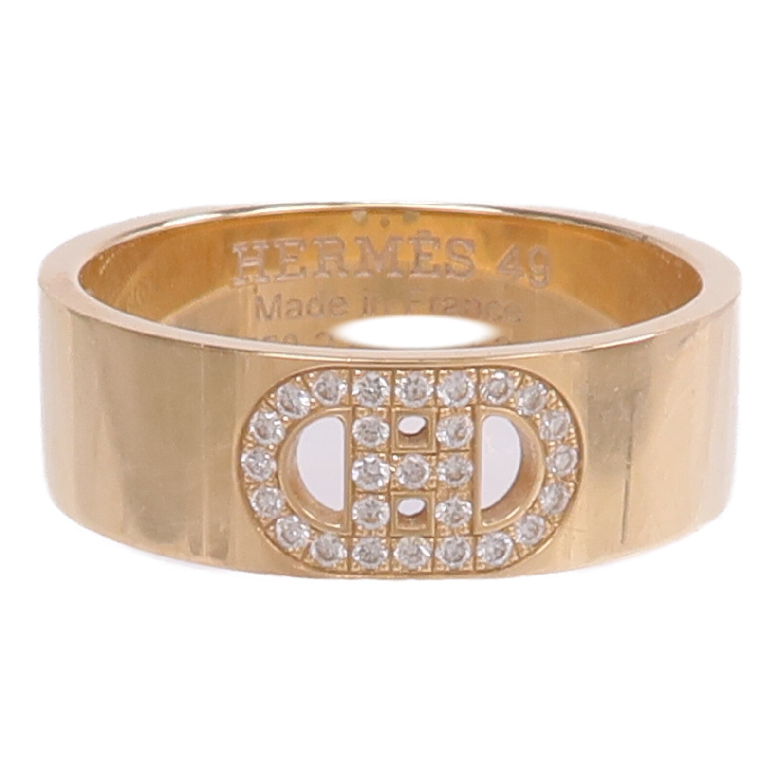 HERMES 18K玫瑰金H d'ancre Ring鑽石戒指US#5