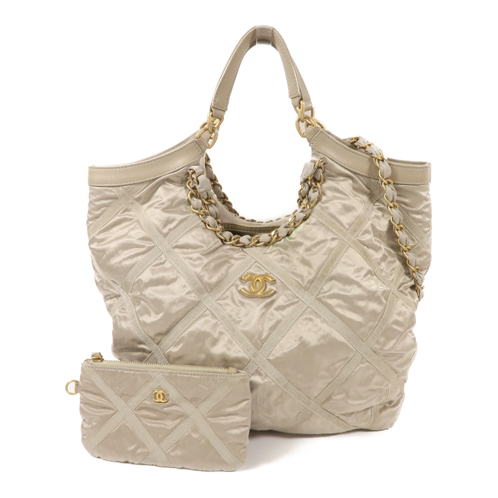 CHANEL 尼龍Chain Shoulder金扣手挽肩背兩用袋