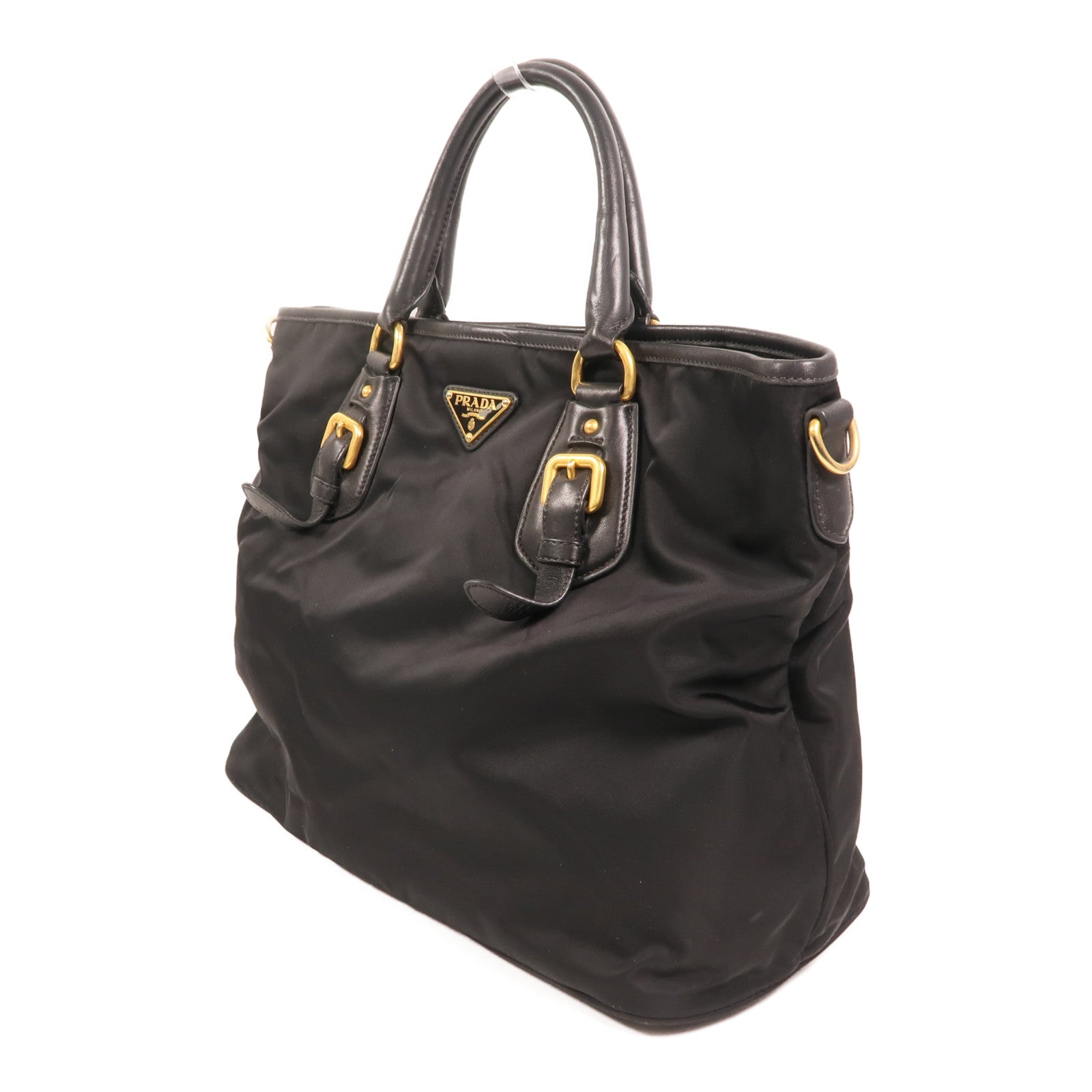 PRADA 尼龍/皮革HandBag金扣手挽肩背兩用袋