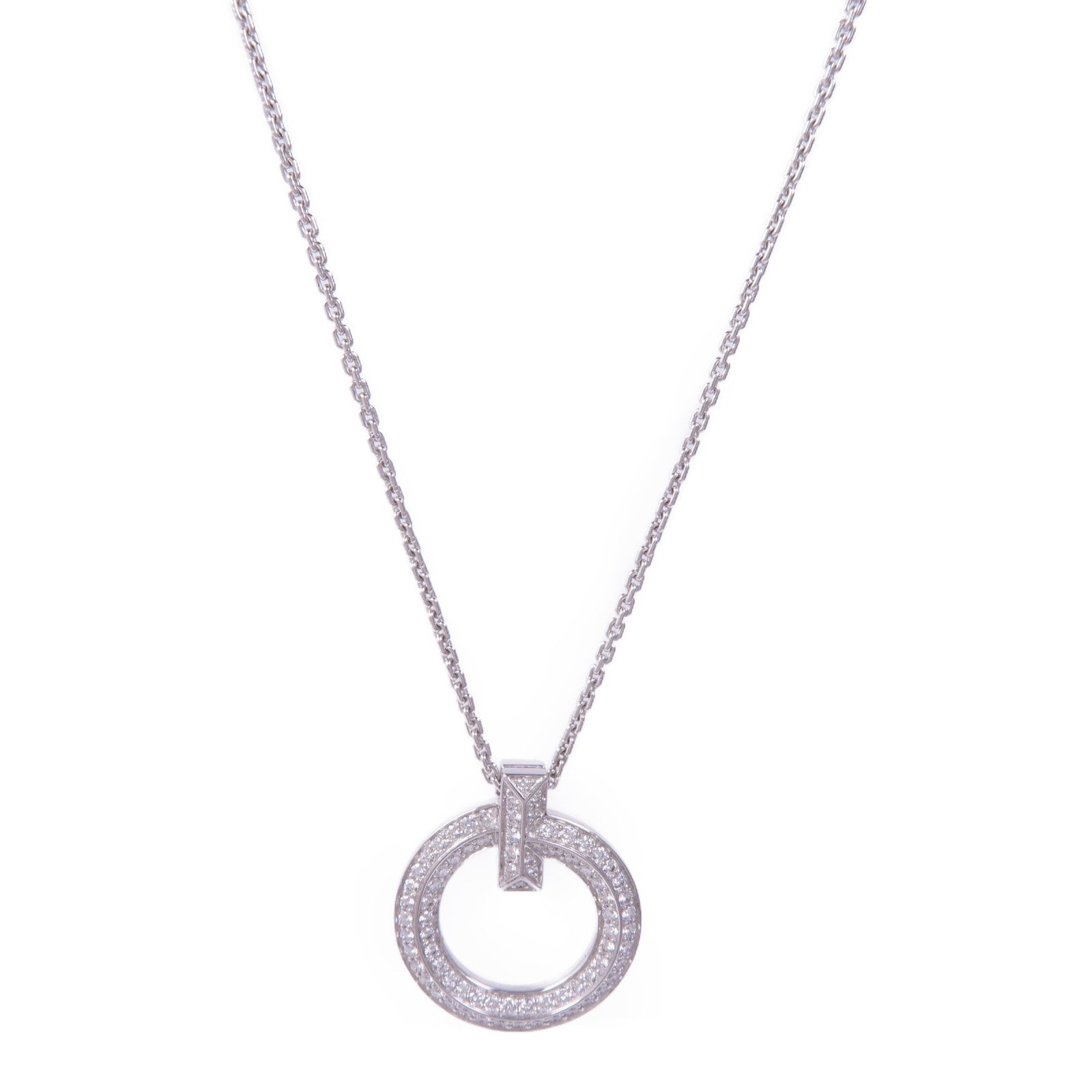TIFFANY＆CO 18K白金T1 Circle Pendant鑽石項鍊