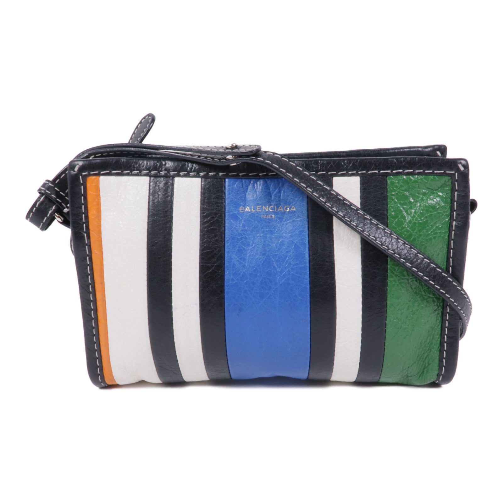 BALENCIAGA SHW Shoulder Bag 452460 Calfskin Leather White Blue Black Green