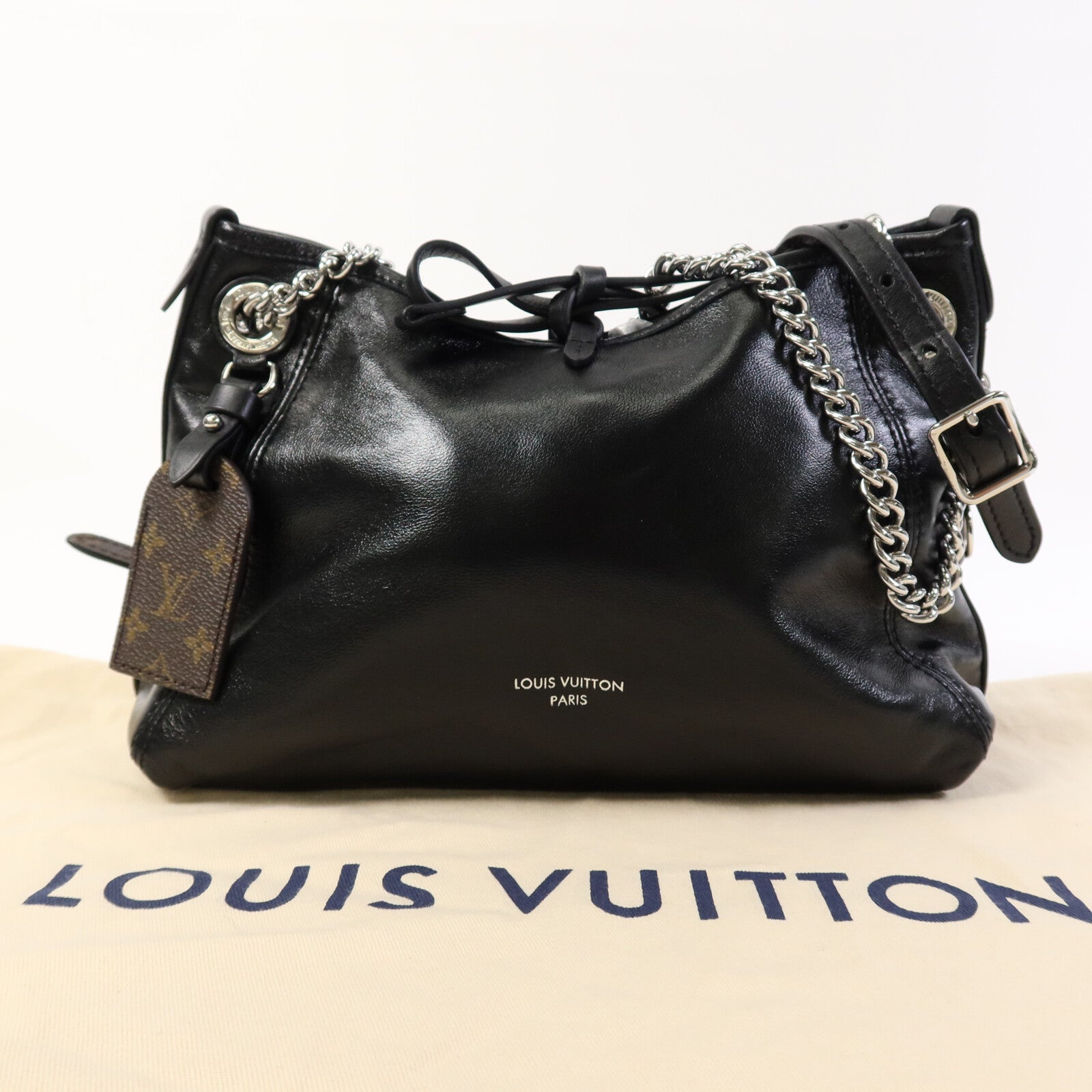 LOUIS VUITTON Monogram/羊皮皮革Carryall Vibe BB銀扣鏈帶肩背袋