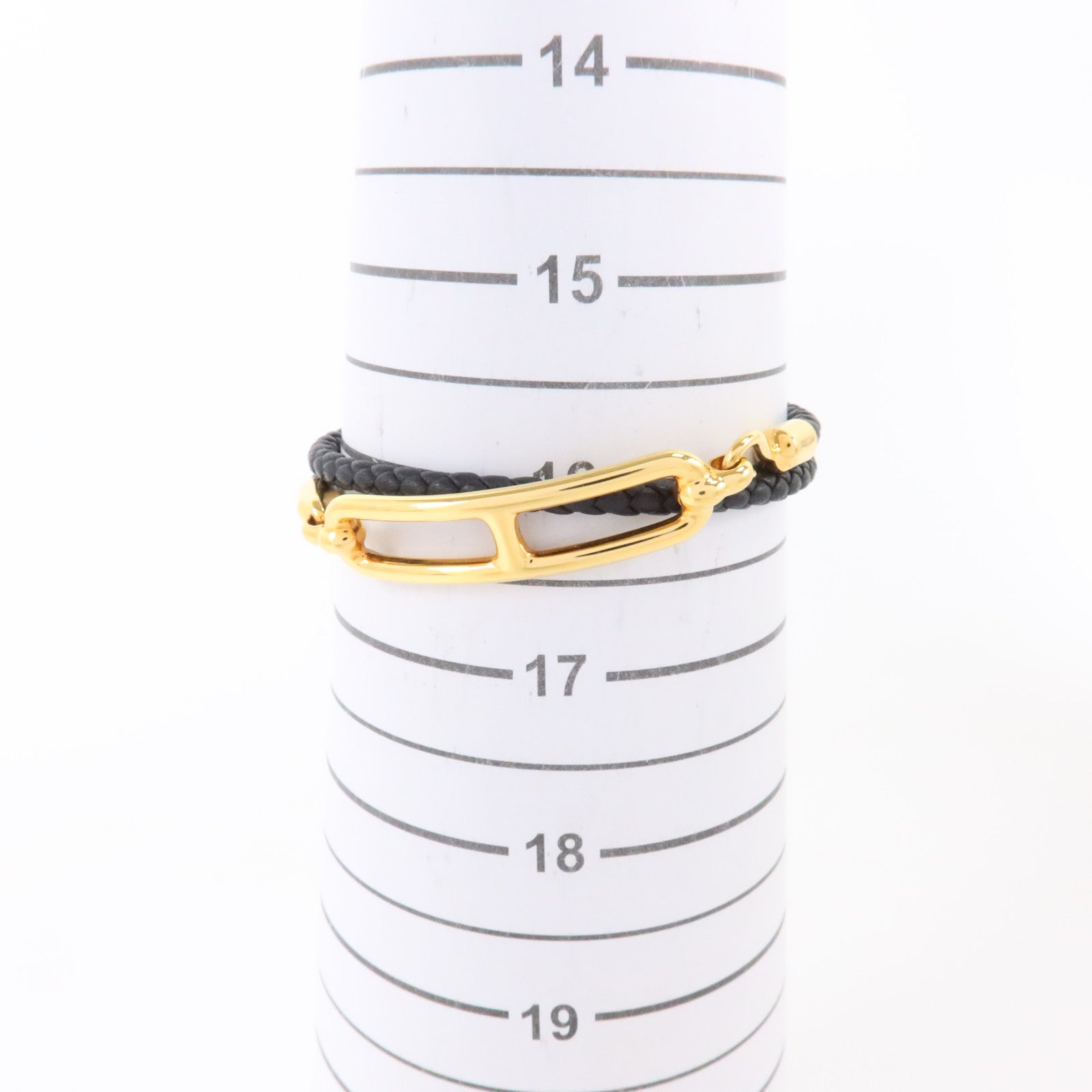 HERMES Swift皮革/金屬Roulis Double Tour Bracelet金扣手鏈
