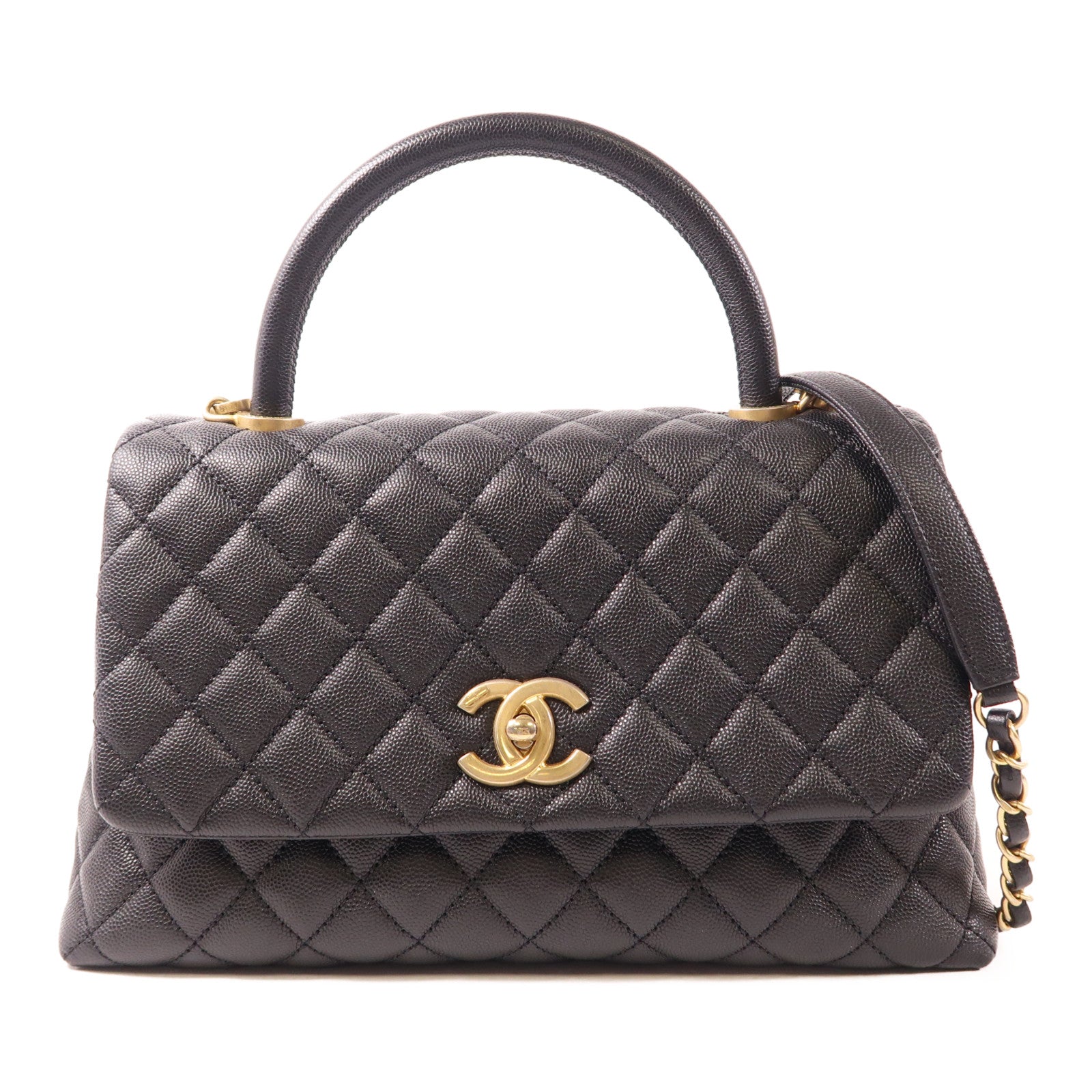 CHANEL 牛皮皮革CoCo Handle金扣鏈帶肩背袋
