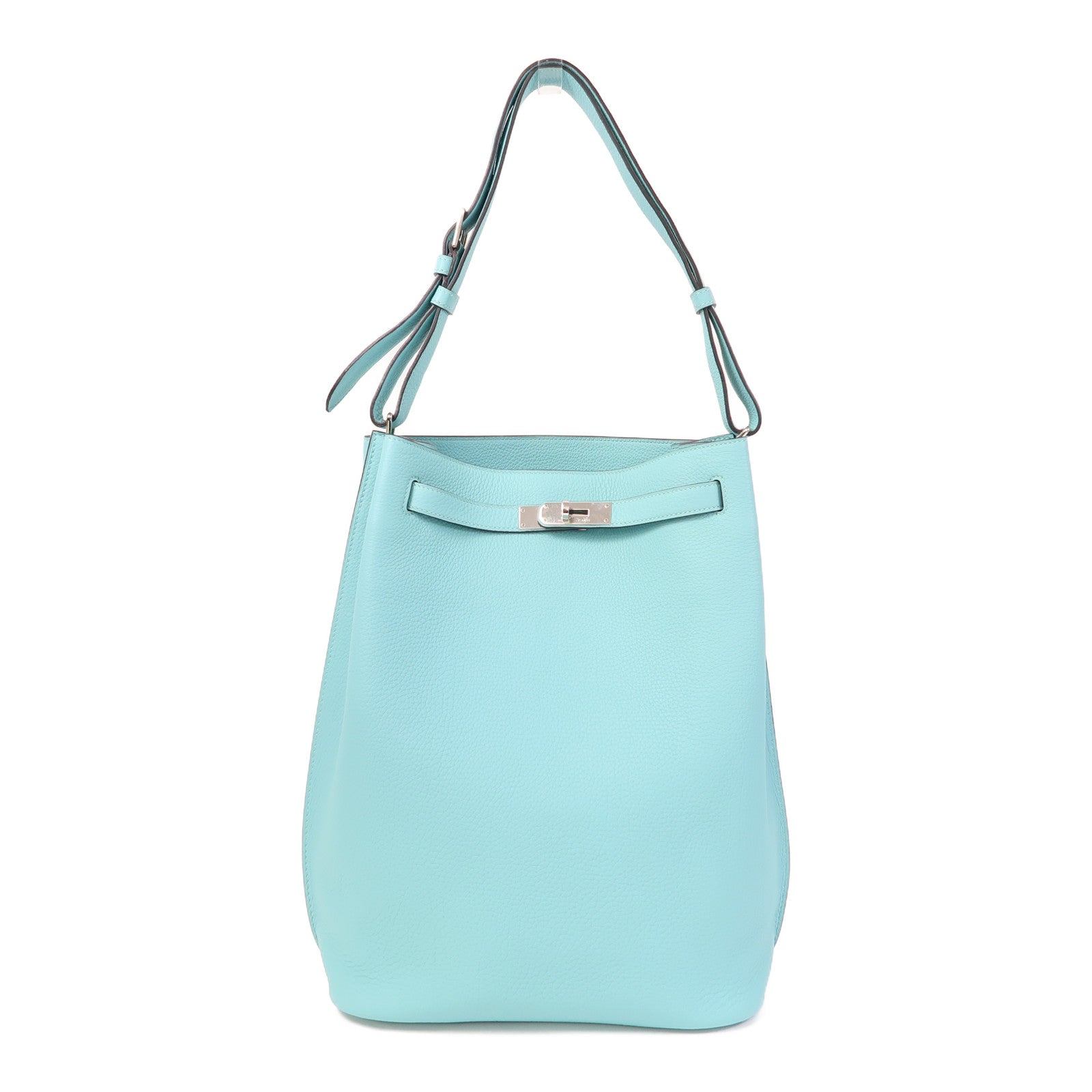 HERMES 【激減優惠】Clemence皮革So Kelly 26銀扣肩背袋環礁藍色