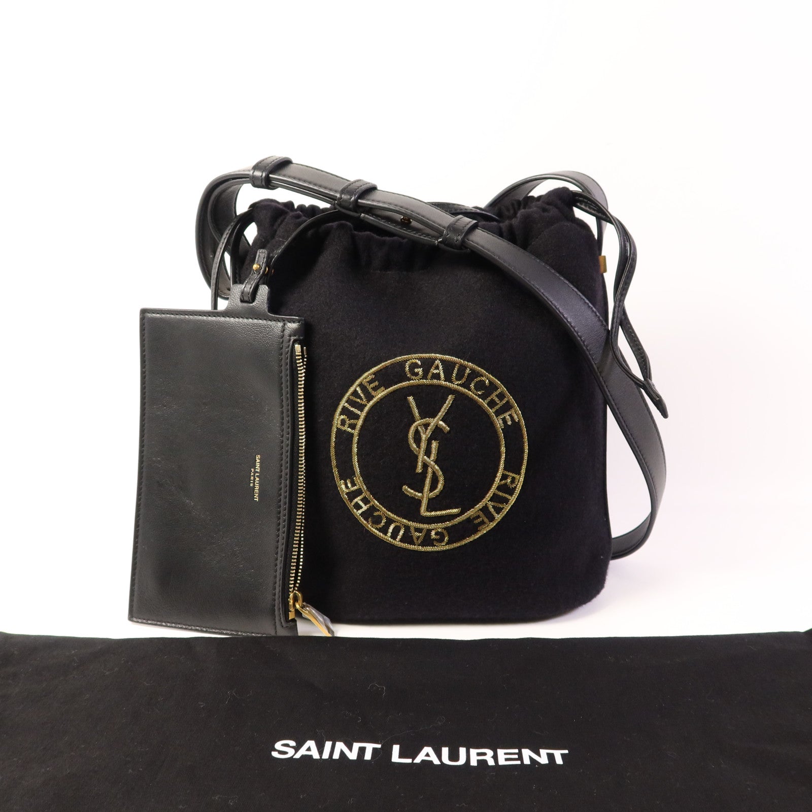 YVES SAINT LAURENT 繡氈/皮革Rive Gauche金扣肩背袋