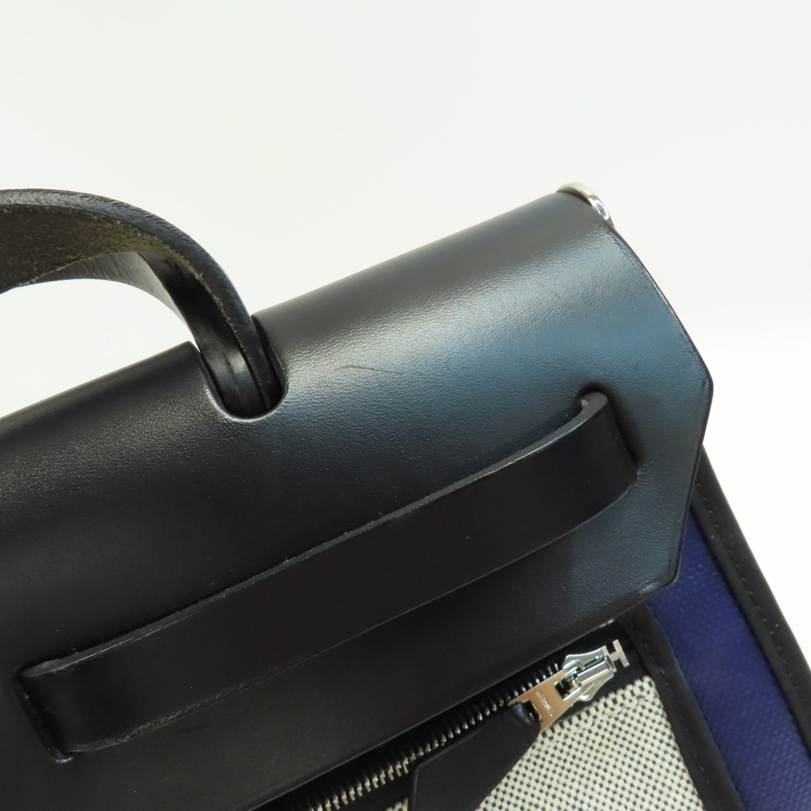HERMES 塗層帆布Herbag PM銀扣手挽肩背兩用袋藍色/黑色