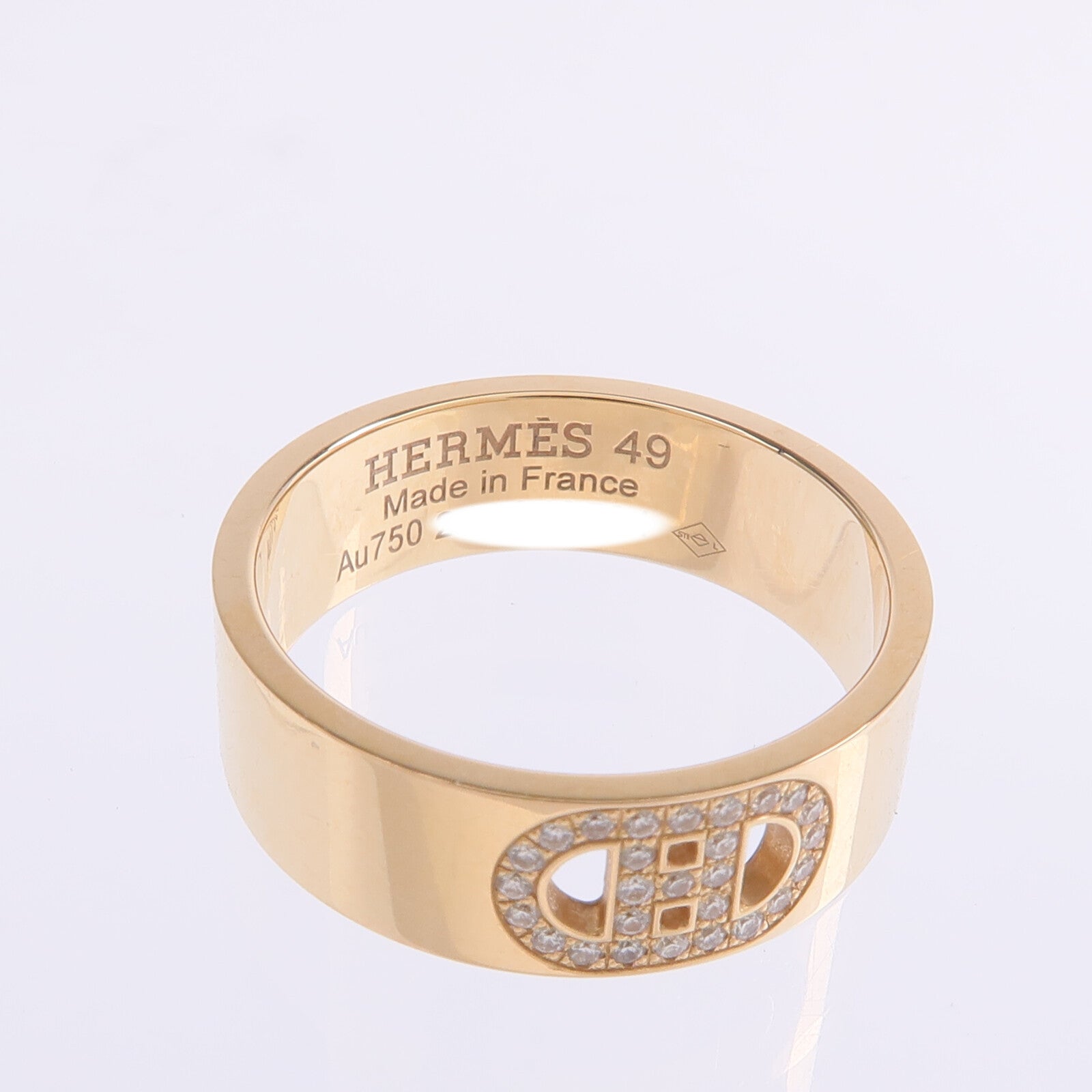 HERMES 18K玫瑰金H d'ancre Ring鑽石戒指US#5