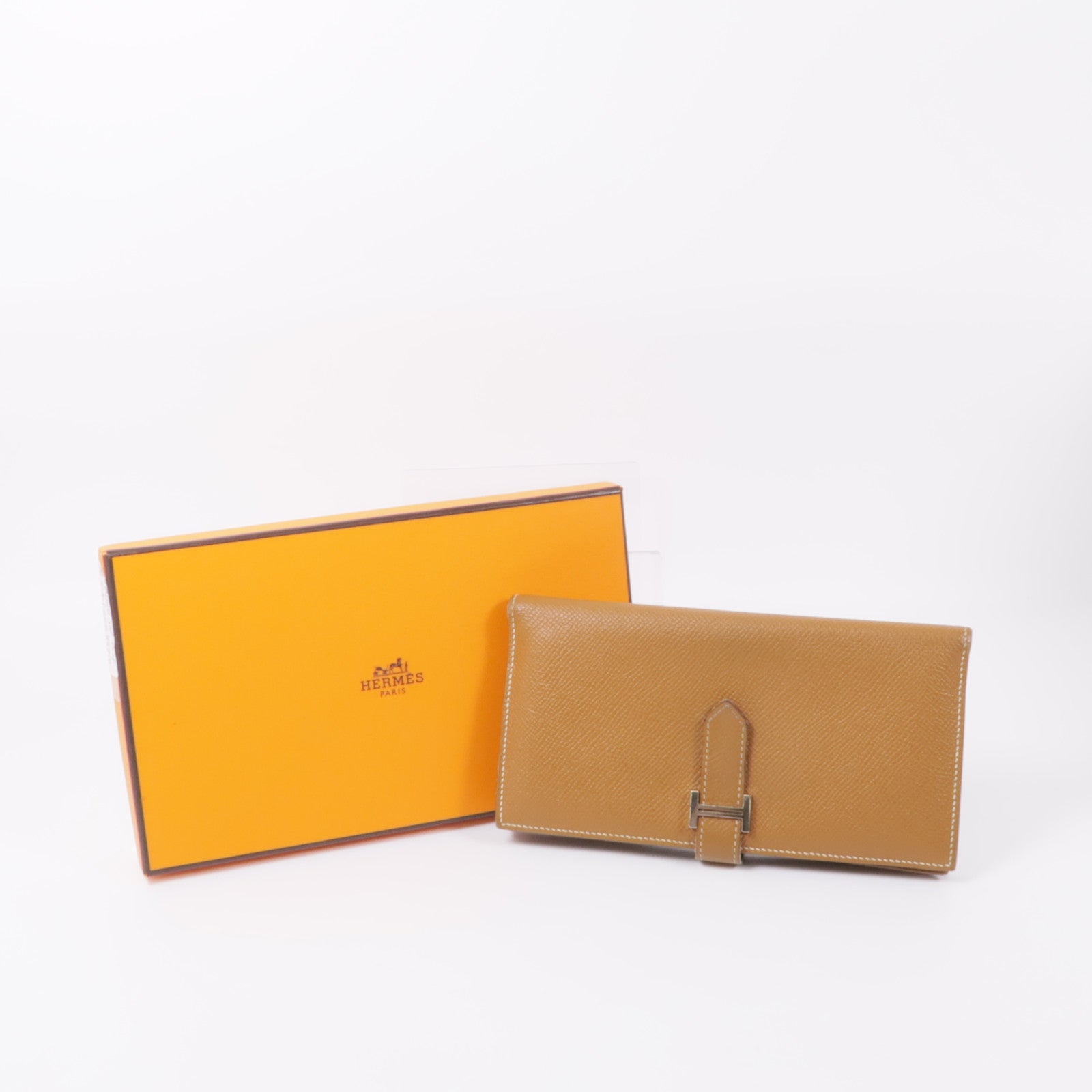 HERMES Epsom皮革Bearn W Snap Wallet銀扣長錢包37 Gold