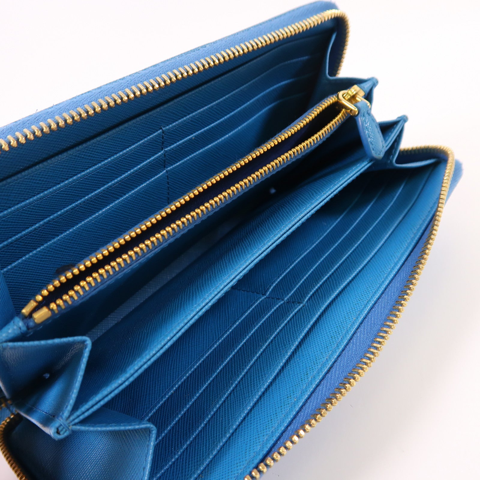 PRADA GHW Long Wallet Saffiano Leather 1M0506 Celeste Blue