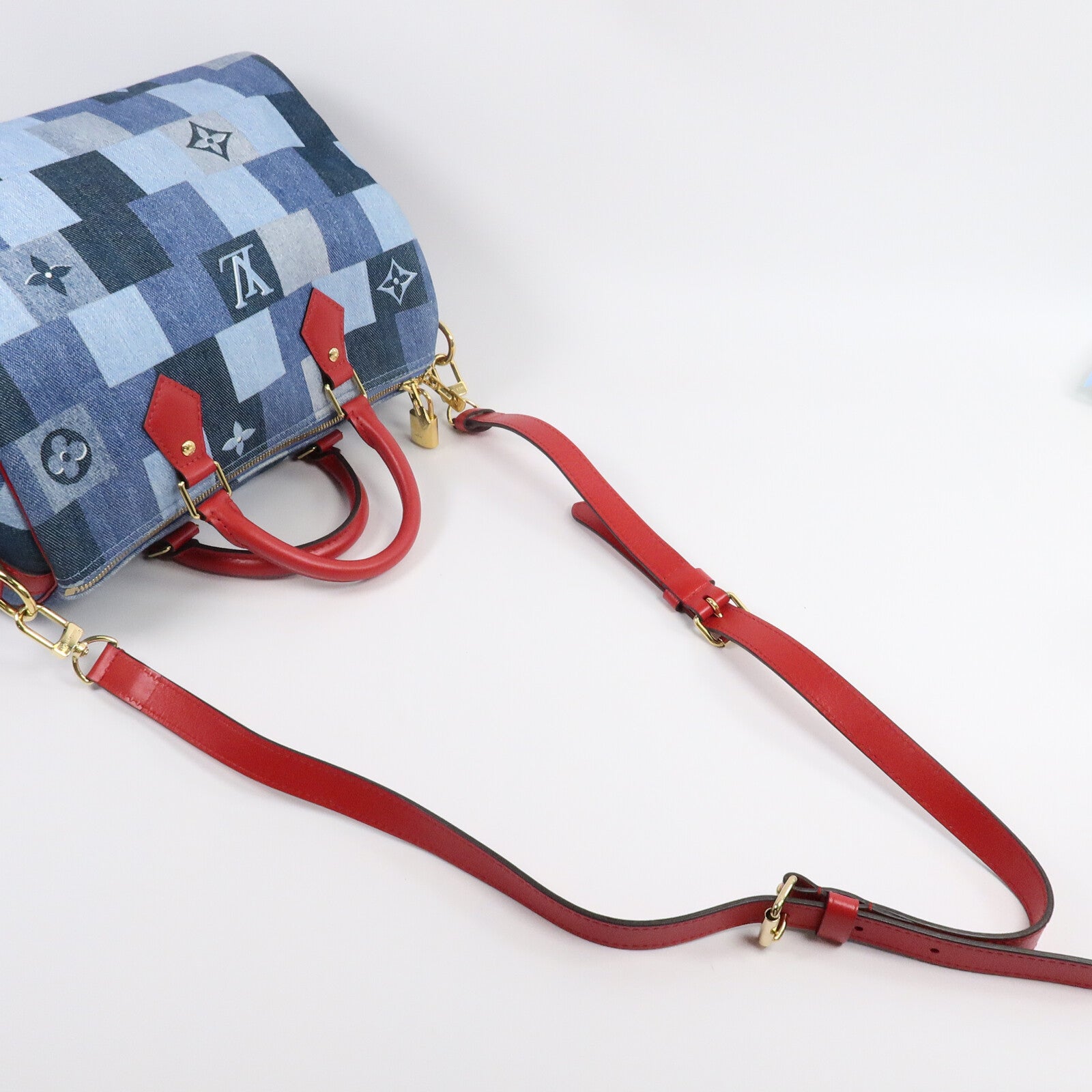 LOUIS VUITTON Monogram Denim Speedy Bandouliere 30 Square Patchwork手挽肩背兩用袋