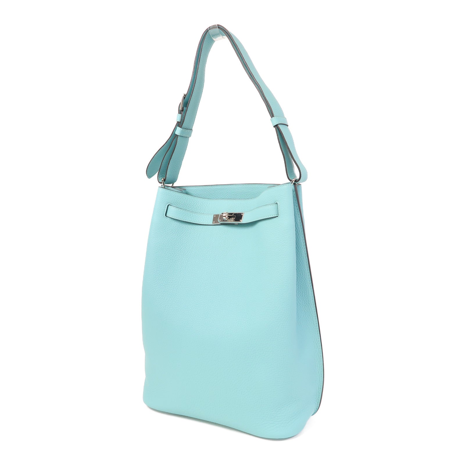 HERMES 【激減優惠】Clemence皮革So Kelly 26銀扣肩背袋環礁藍色