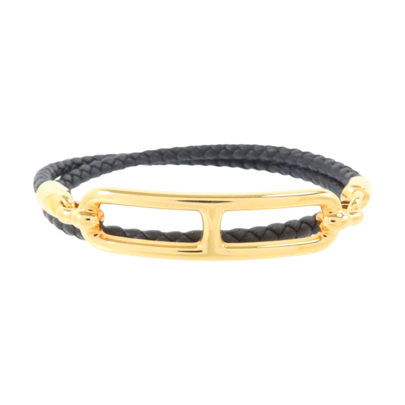 HERMES Swift皮革/金屬Roulis Double Tour Bracelet金扣手鏈