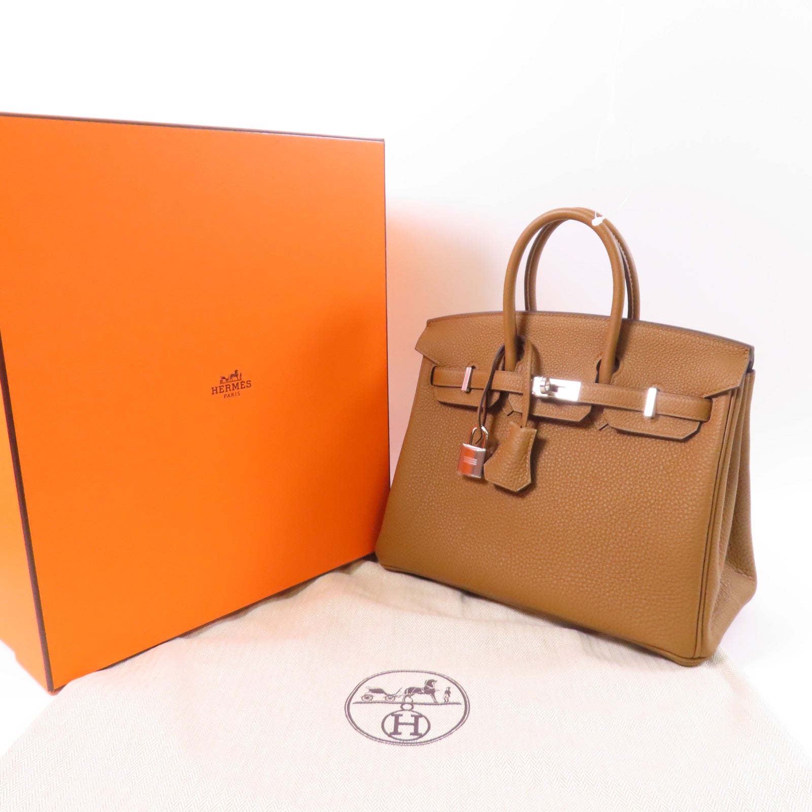HERMES Togo皮革Birkin 25銀扣手挽袋Alezan