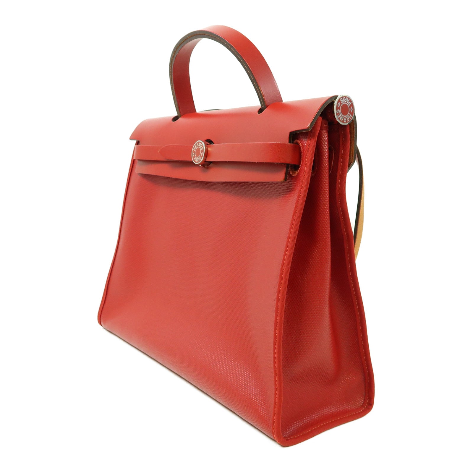 HERMES 防水帆布Herbag PM銀扣手挽肩背兩用袋紅色