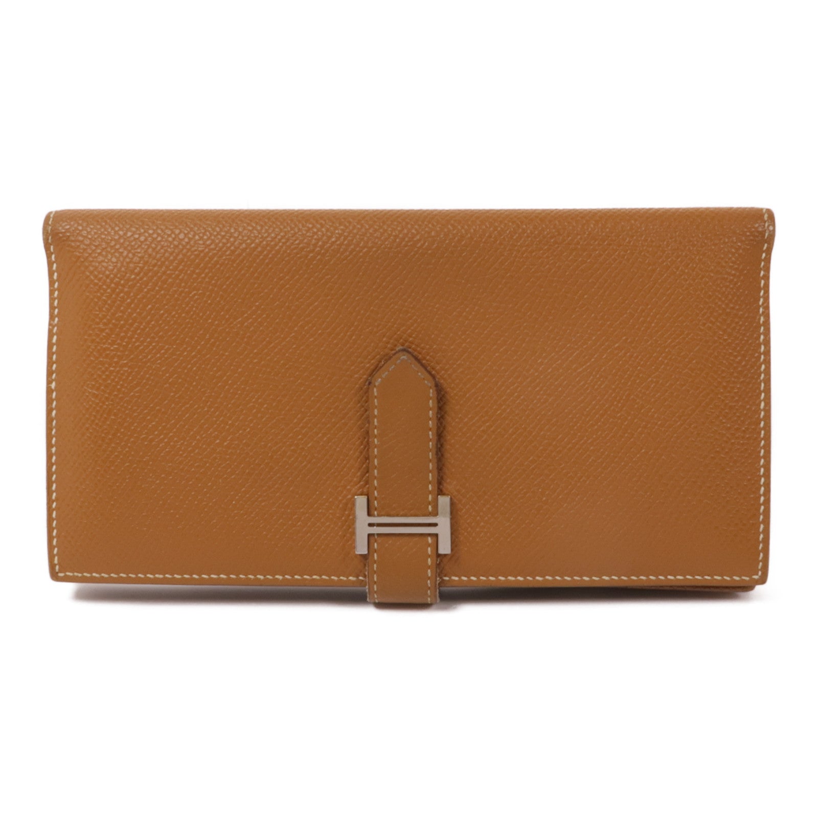 HERMES Epsom皮革Bearn W Snap Wallet銀扣長錢包37 Gold