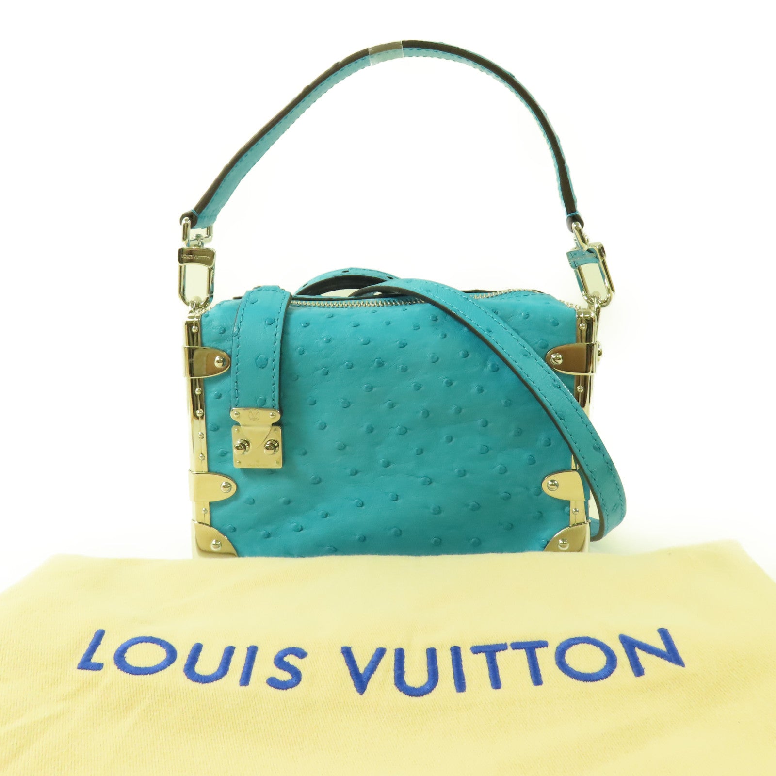 LOUIS VUITTON 鴕鳥皮革Side Trunk PM銀扣手挽肩背兩用袋
