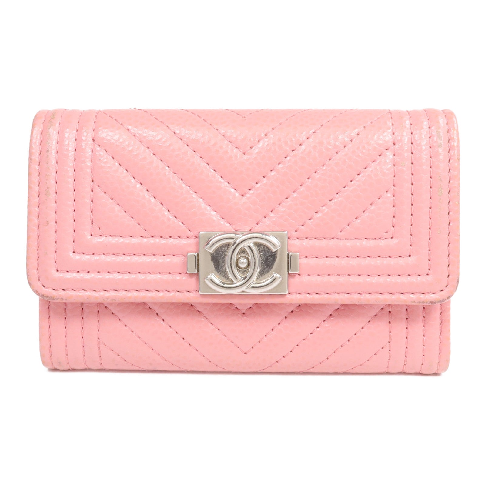 CHANEL 牛皮皮革Boy Card Case銀扣卡片套