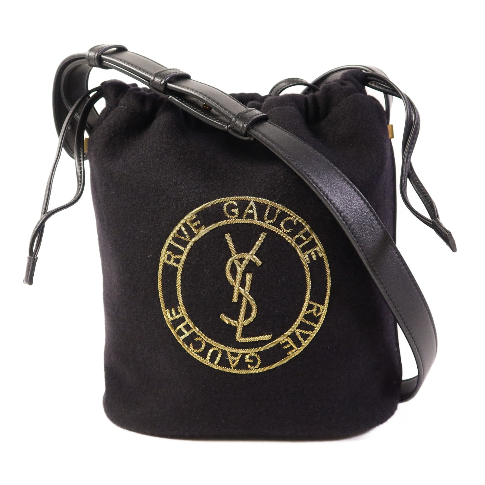 YVES SAINT LAURENT 繡氈/皮革Rive Gauche金扣肩背袋