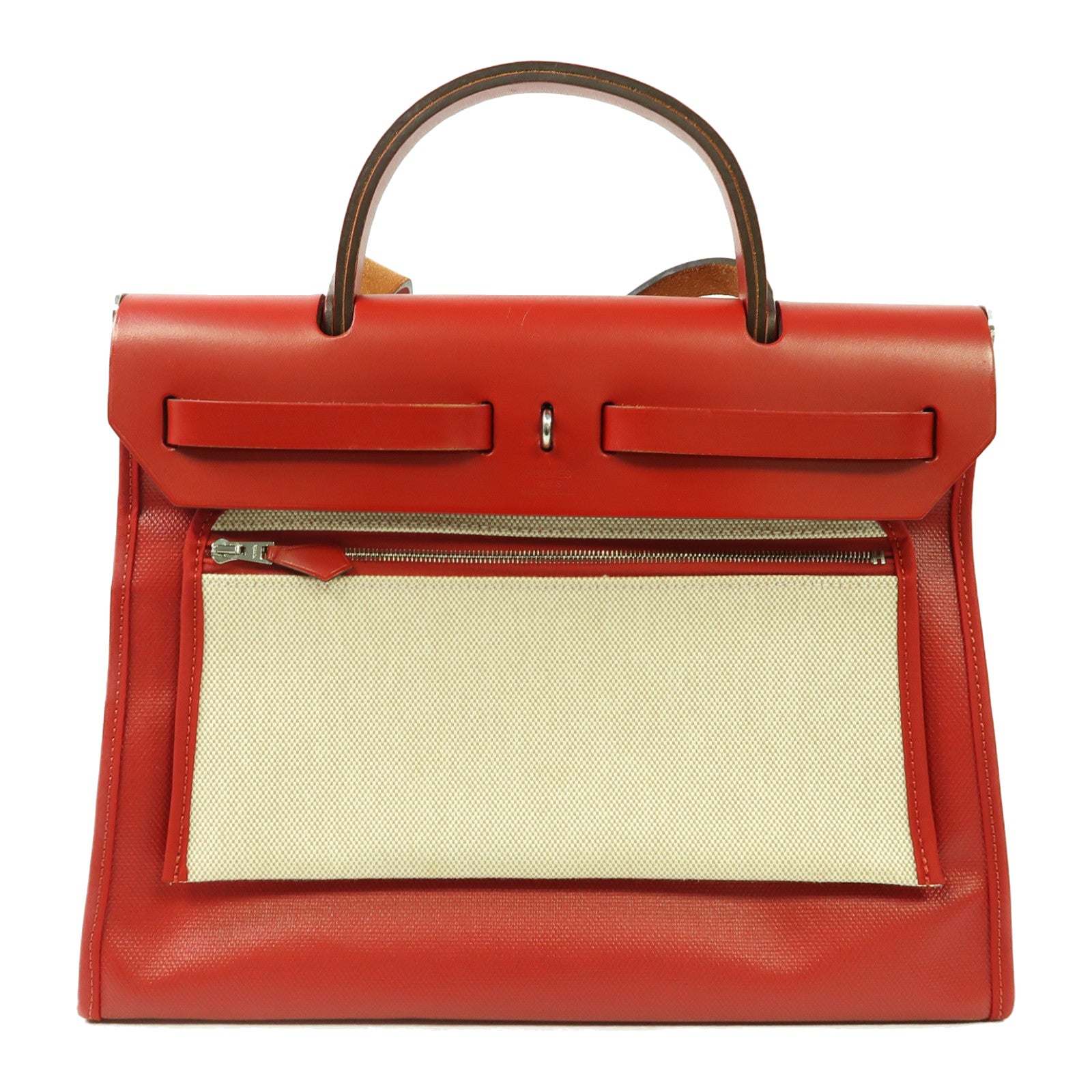 HERMES 防水帆布Herbag PM銀扣手挽肩背兩用袋紅色