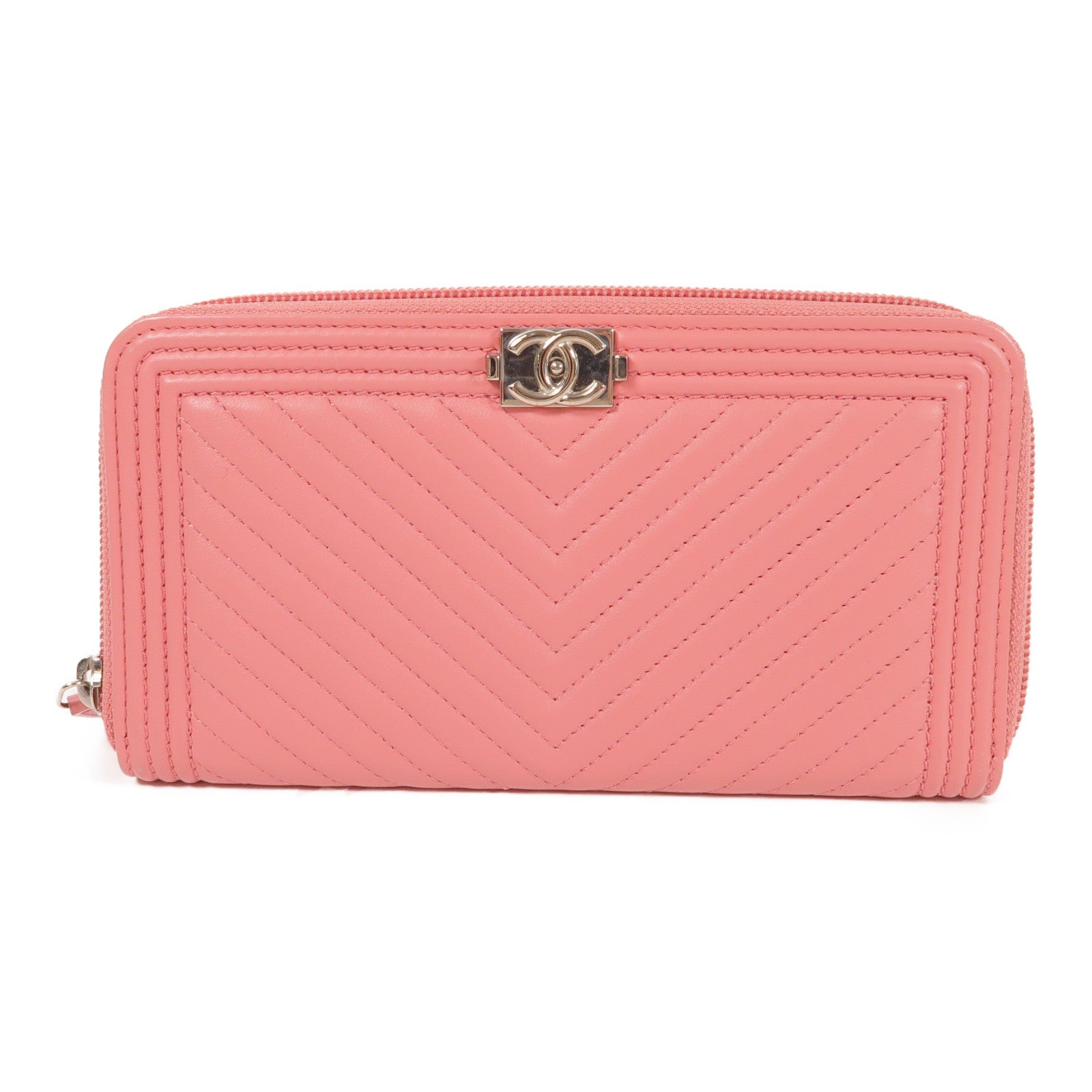 CHANEL 牛皮皮革Boy Wallet銀扣長錢包