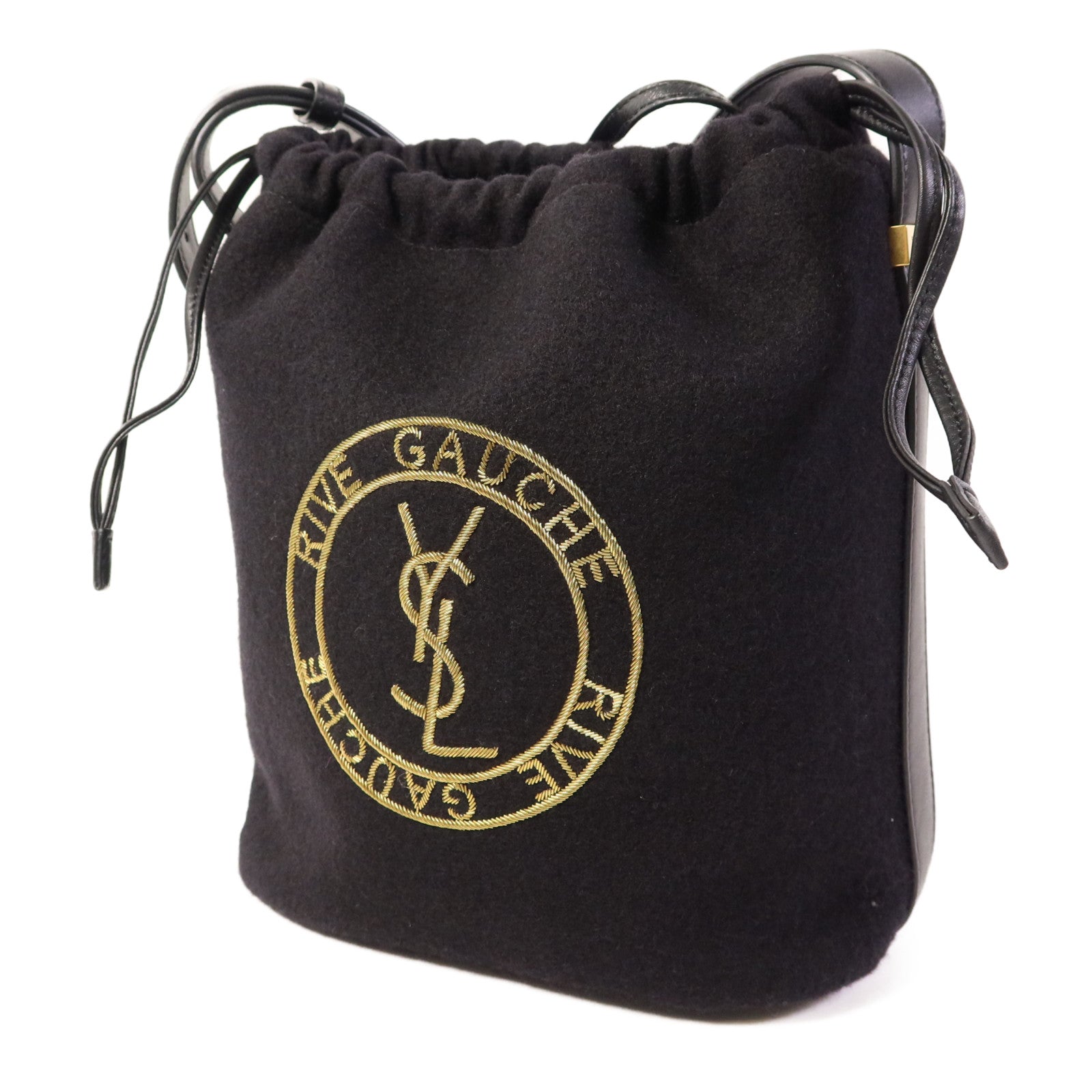 YVES SAINT LAURENT 繡氈/皮革Rive Gauche金扣肩背袋