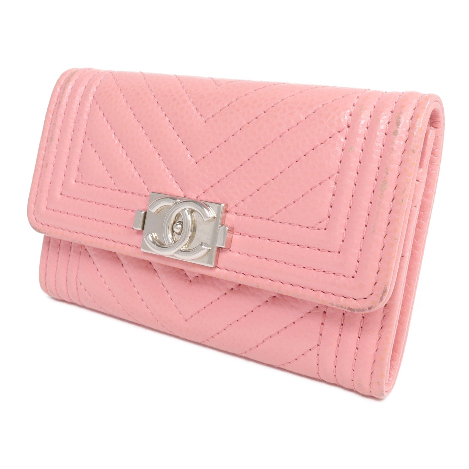 CHANEL 牛皮皮革Boy Card Case銀扣卡片套