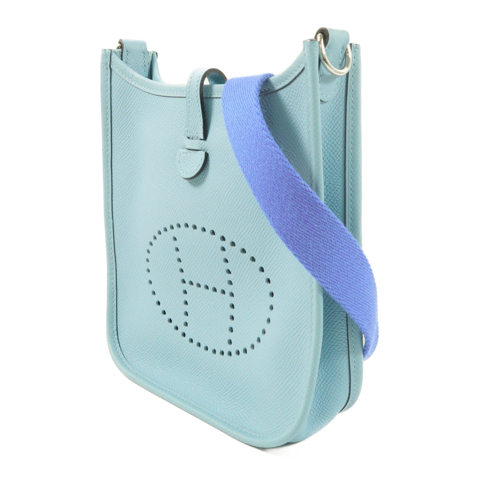 HERMES Epsom皮革Evelyne TPM銀扣肩背袋Bleu Atoll