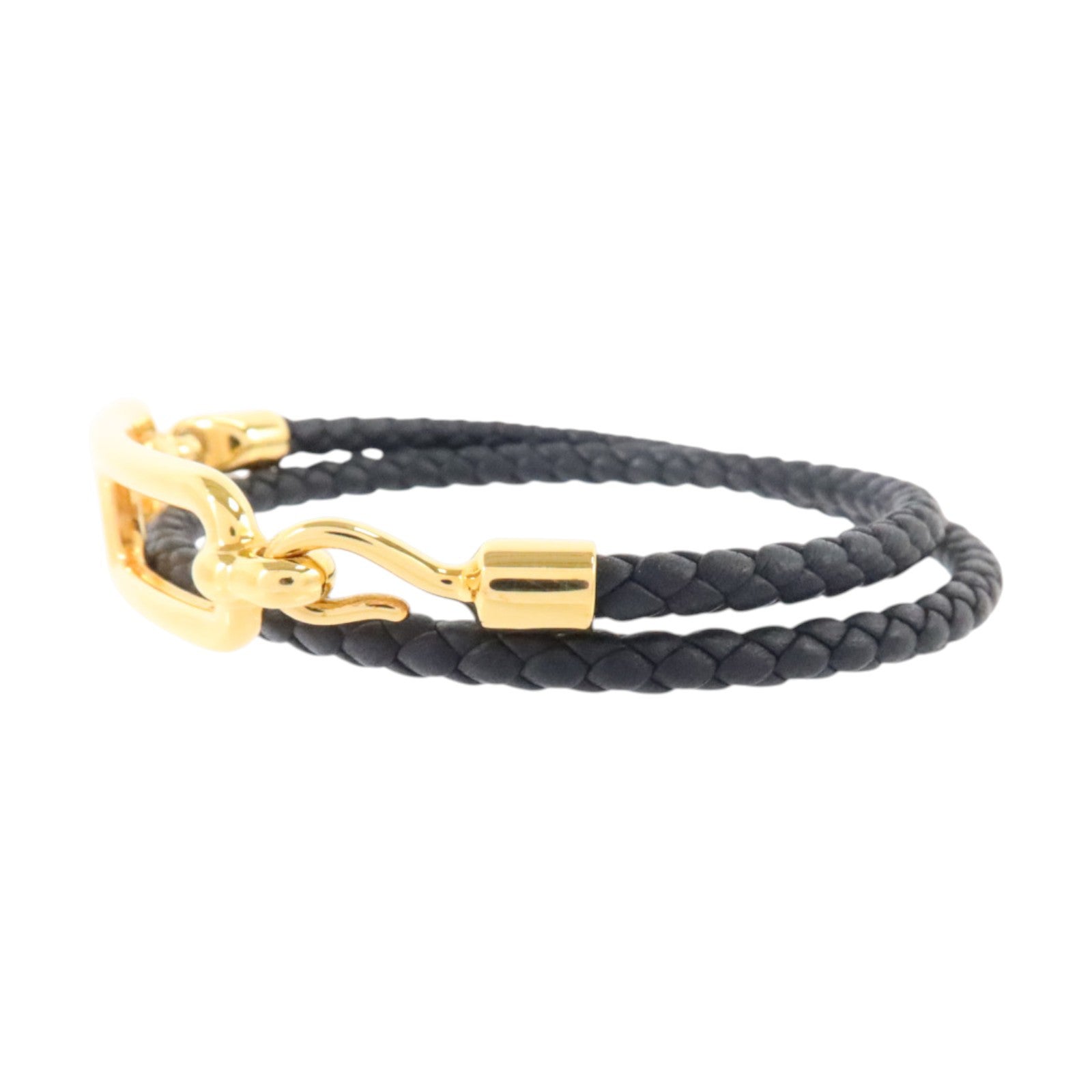 HERMES Swift皮革/金屬Roulis Double Tour Bracelet金扣手鏈