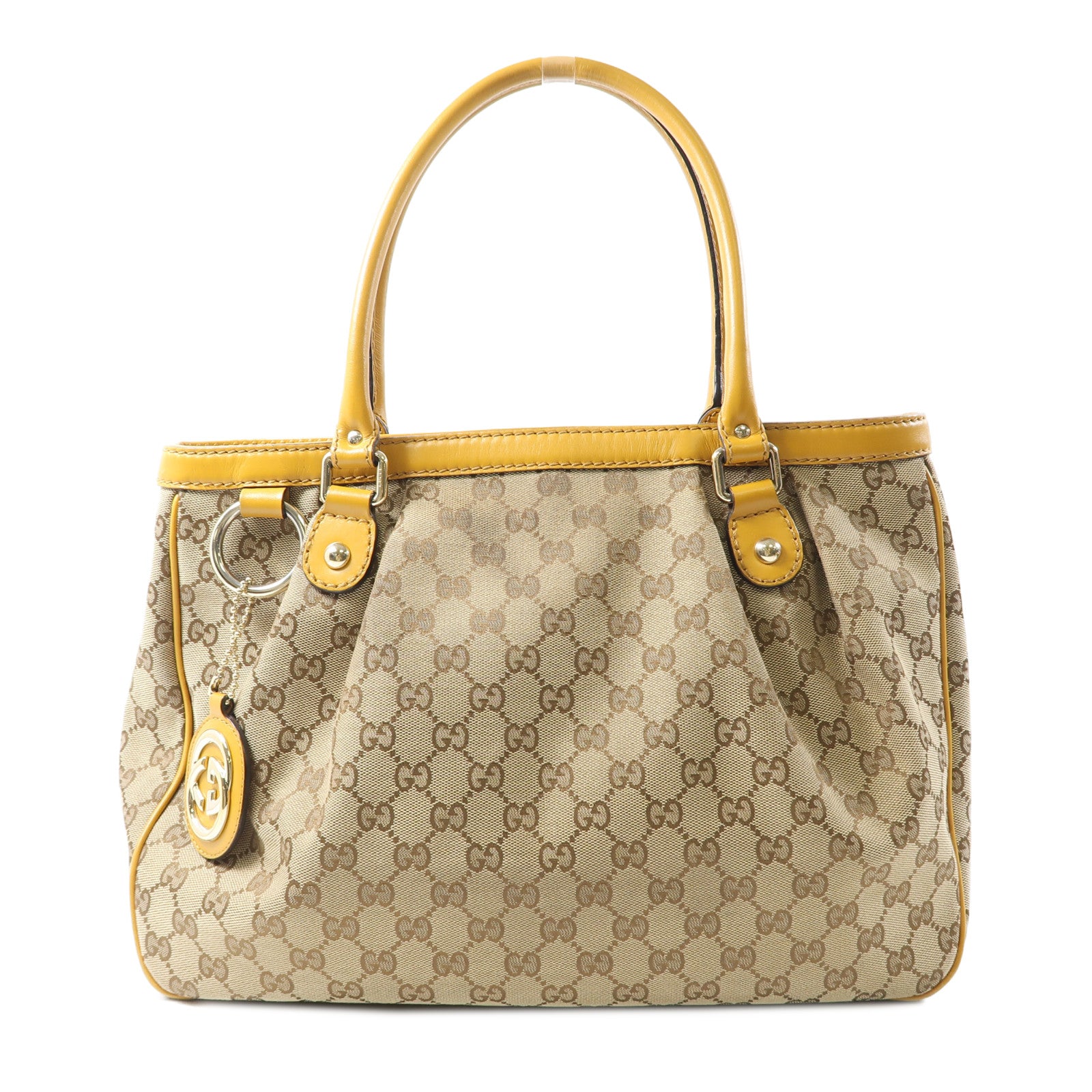 GUCCI 帆布Sukey Tote金扣肩背袋啡色/黃色
