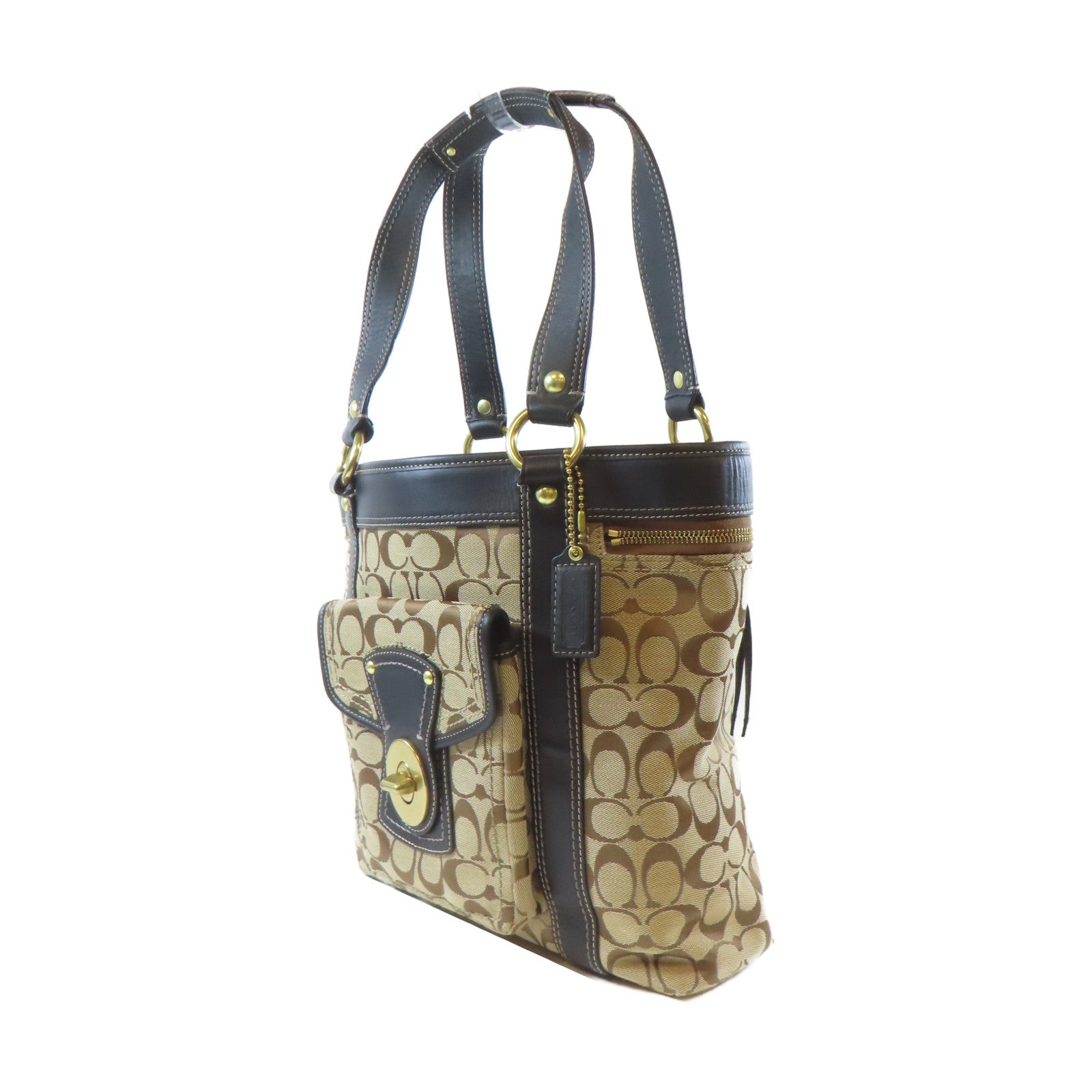 COACH 【激減優惠】帆布Shoulder Bag金扣肩背袋啡色