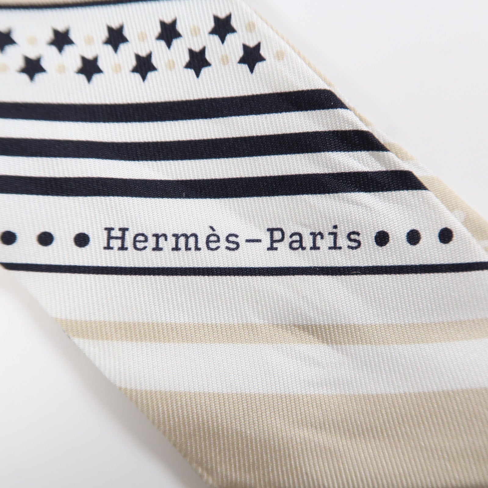 HERMES 絲質Twilly絲巾米色/黑色/白色