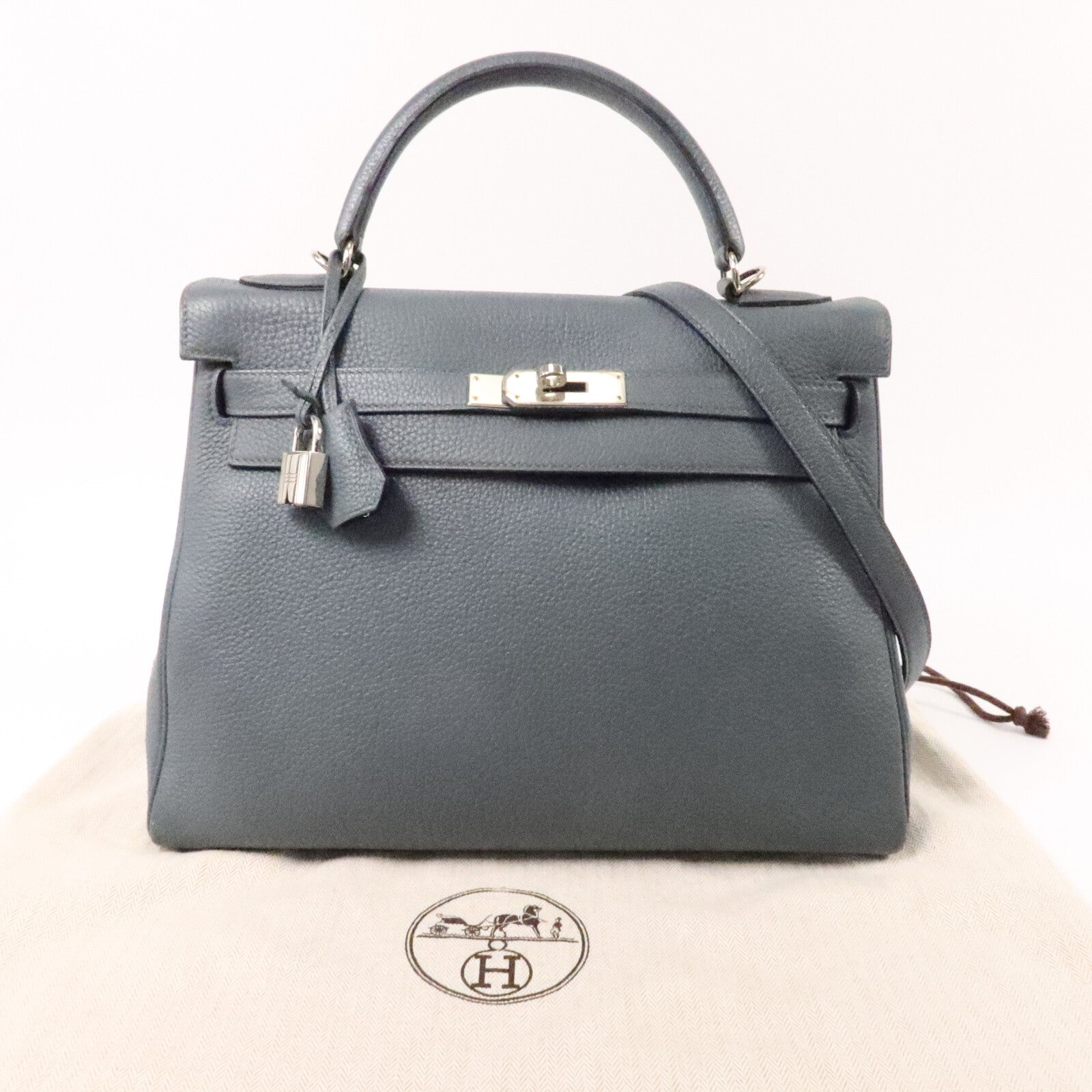 HERMES Togo皮革Kelly 32手挽肩背兩用袋Bleu Orage