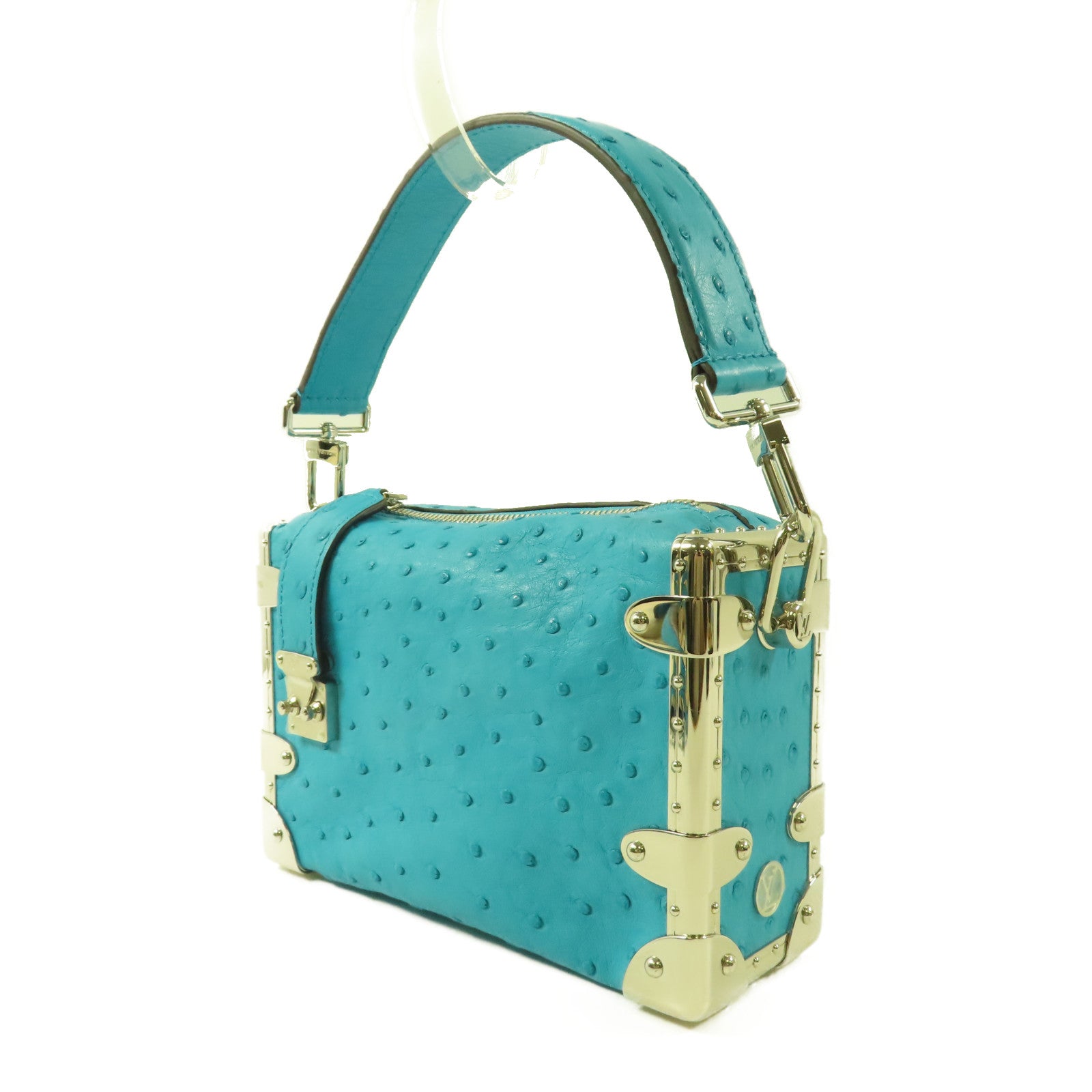 LOUIS VUITTON 鴕鳥皮革Side Trunk PM銀扣手挽肩背兩用袋