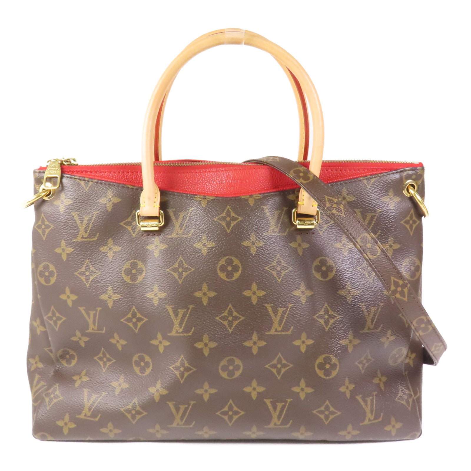 LOUIS VUITTON 【激減優惠】Monogram Pallas金扣手挽肩背兩用袋棕色/紅色