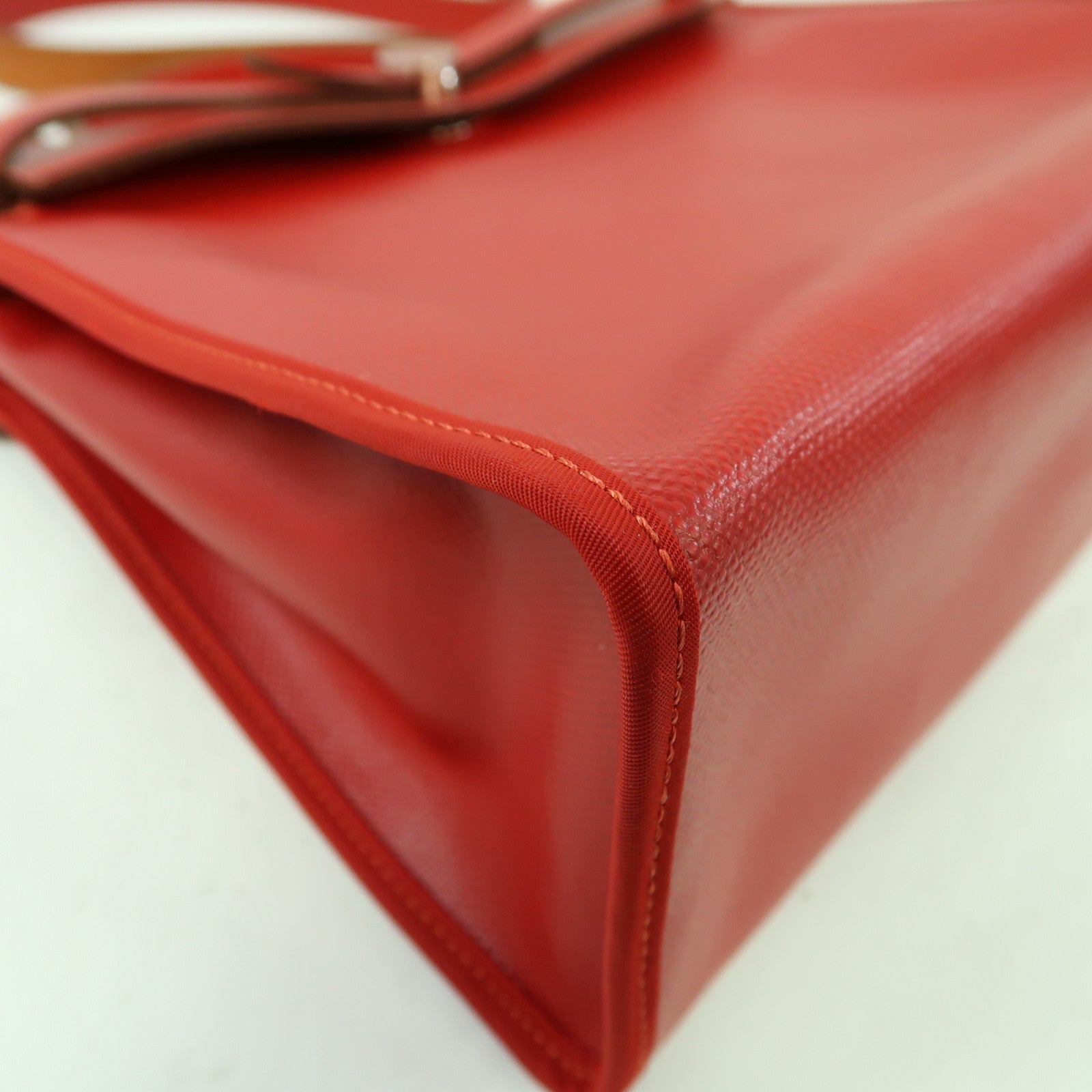 HERMES 防水帆布Herbag PM銀扣手挽肩背兩用袋紅色