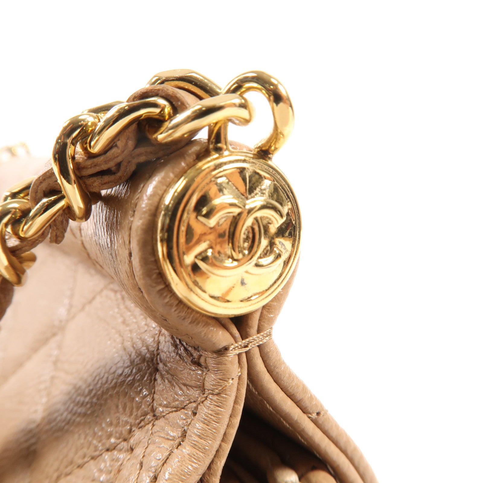 CHANEL 牛皮皮革Chain Shoulder金扣鏈帶肩背袋