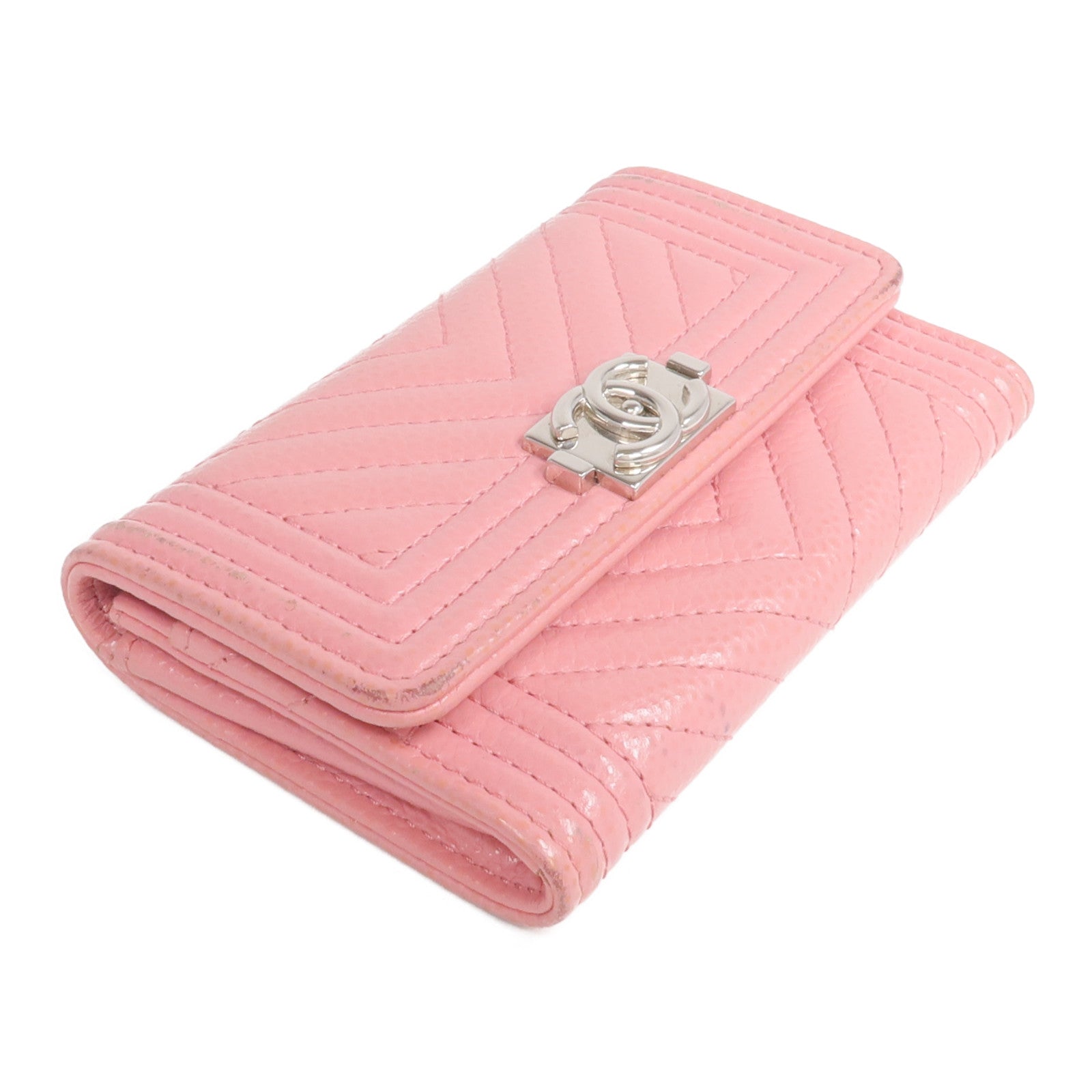 CHANEL 牛皮皮革Boy Card Case銀扣卡片套