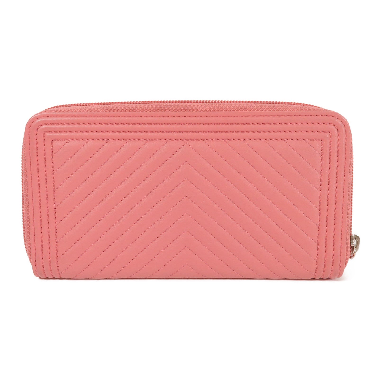 CHANEL 牛皮皮革Boy Wallet銀扣長錢包