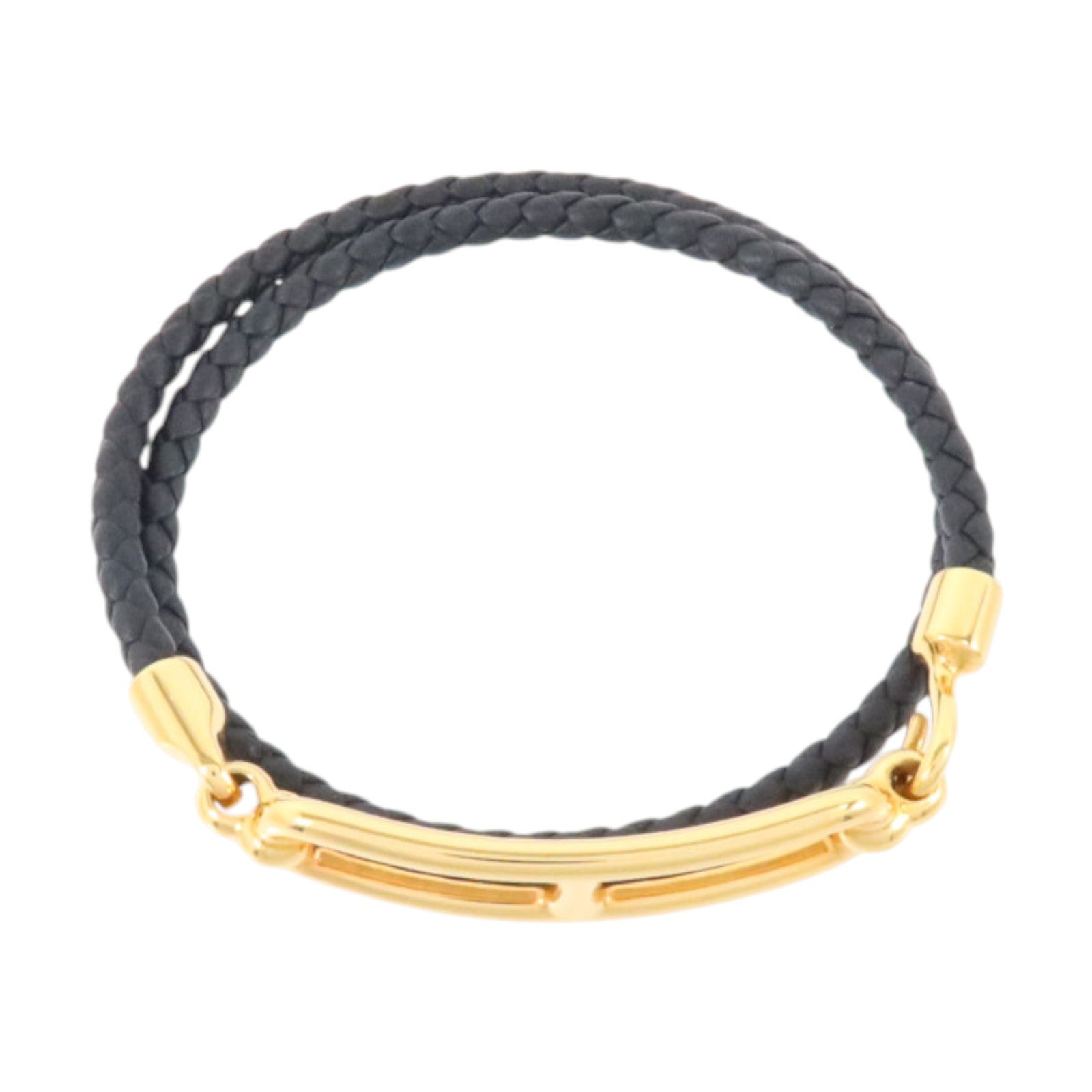 HERMES Swift皮革/金屬Roulis Double Tour Bracelet金扣手鏈