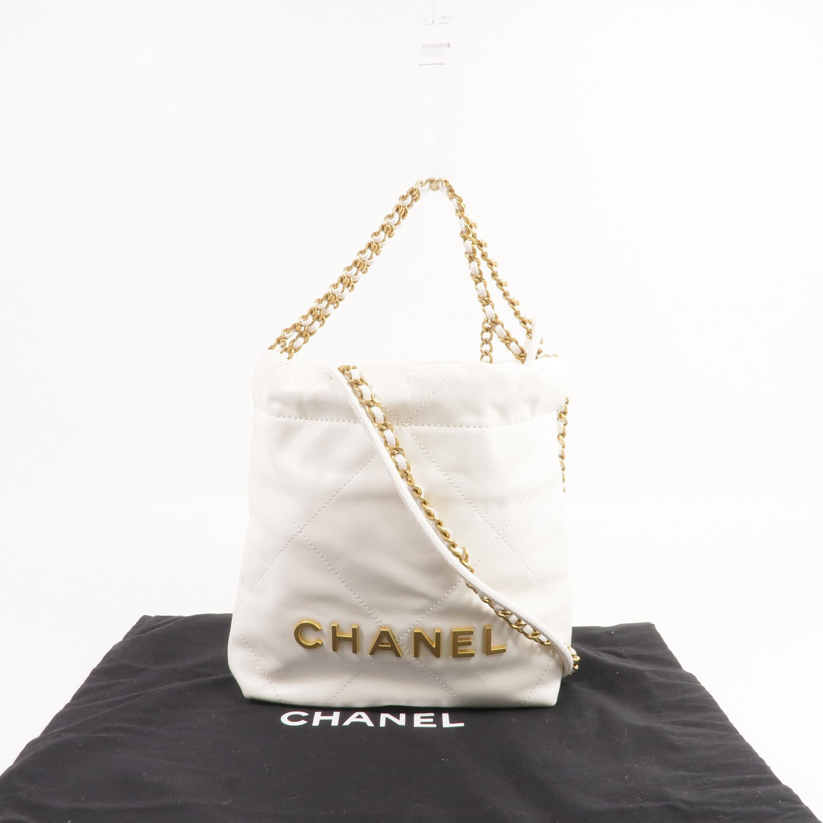 CHANEL 牛皮皮革Mini 22金扣手挽肩背兩用袋