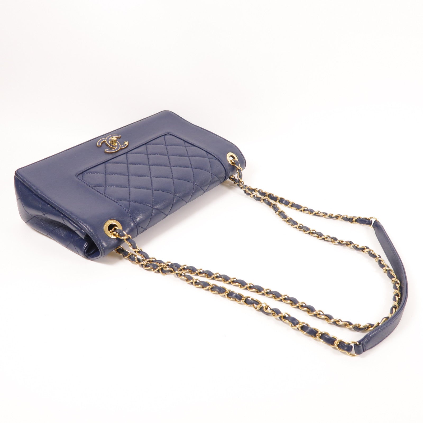 CHANEL 牛皮皮革Chain Shoulder金扣鏈帶肩背袋