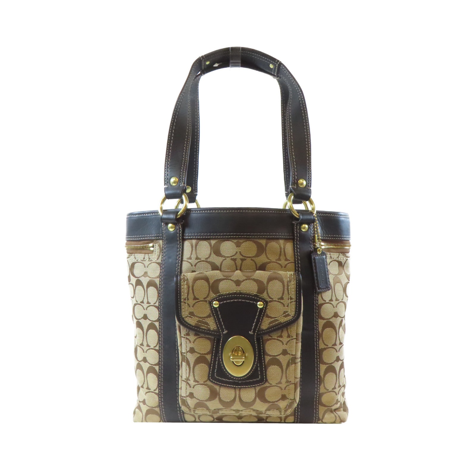COACH 【激減優惠】帆布Shoulder Bag金扣肩背袋啡色