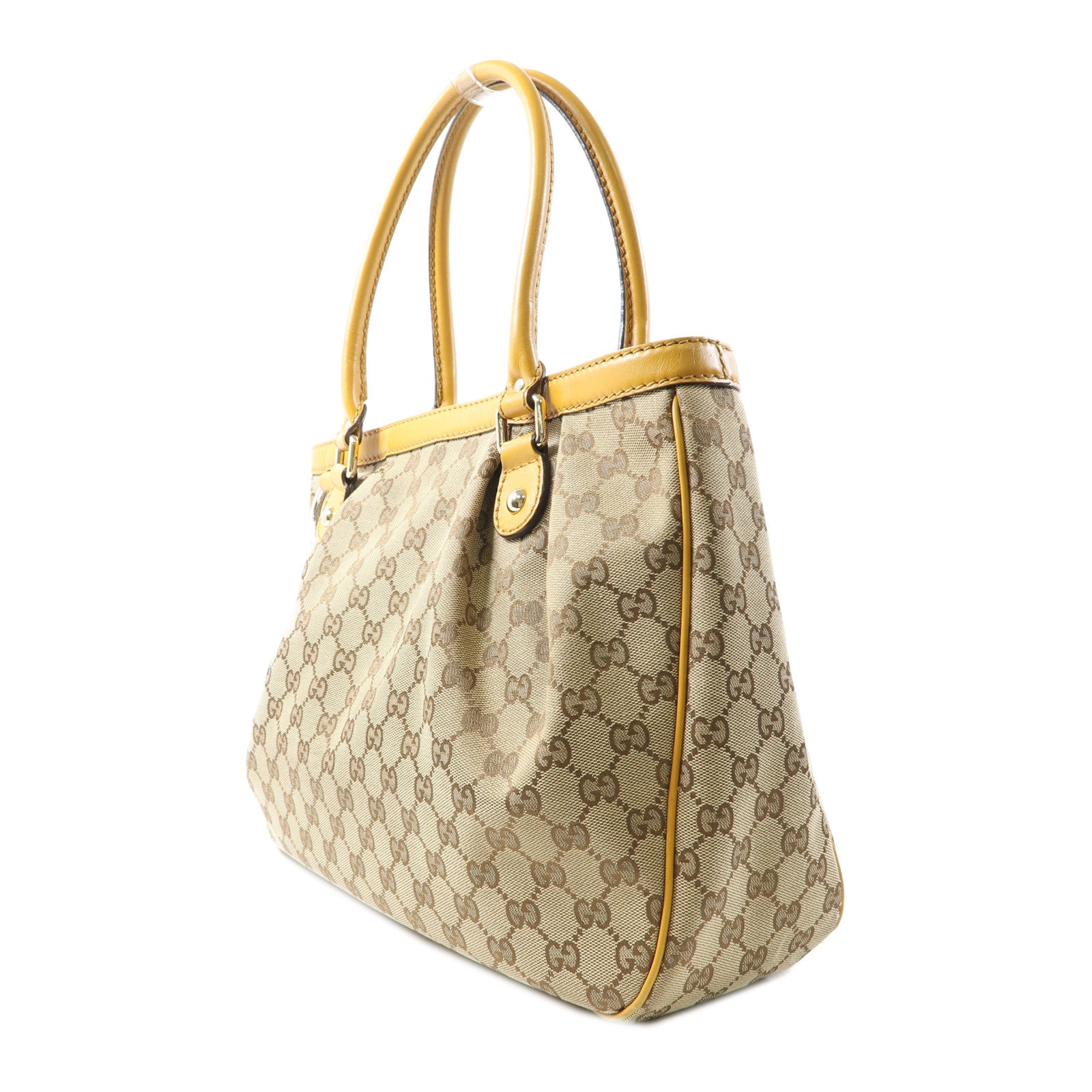 GUCCI 帆布Sukey Tote金扣肩背袋啡色/黃色