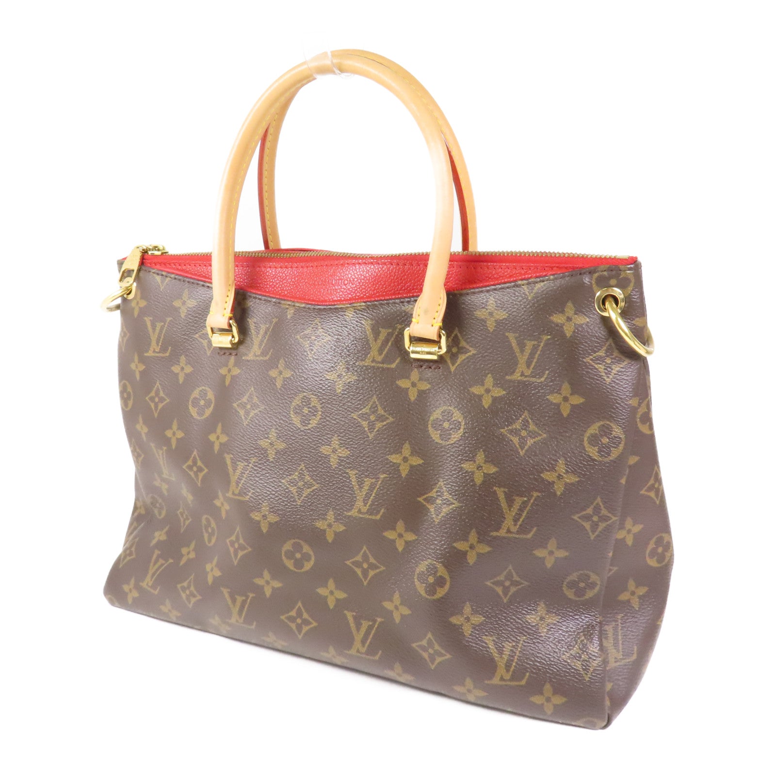 LOUIS VUITTON Monogram Pallas金扣手挽肩背兩用袋棕色/紅色
